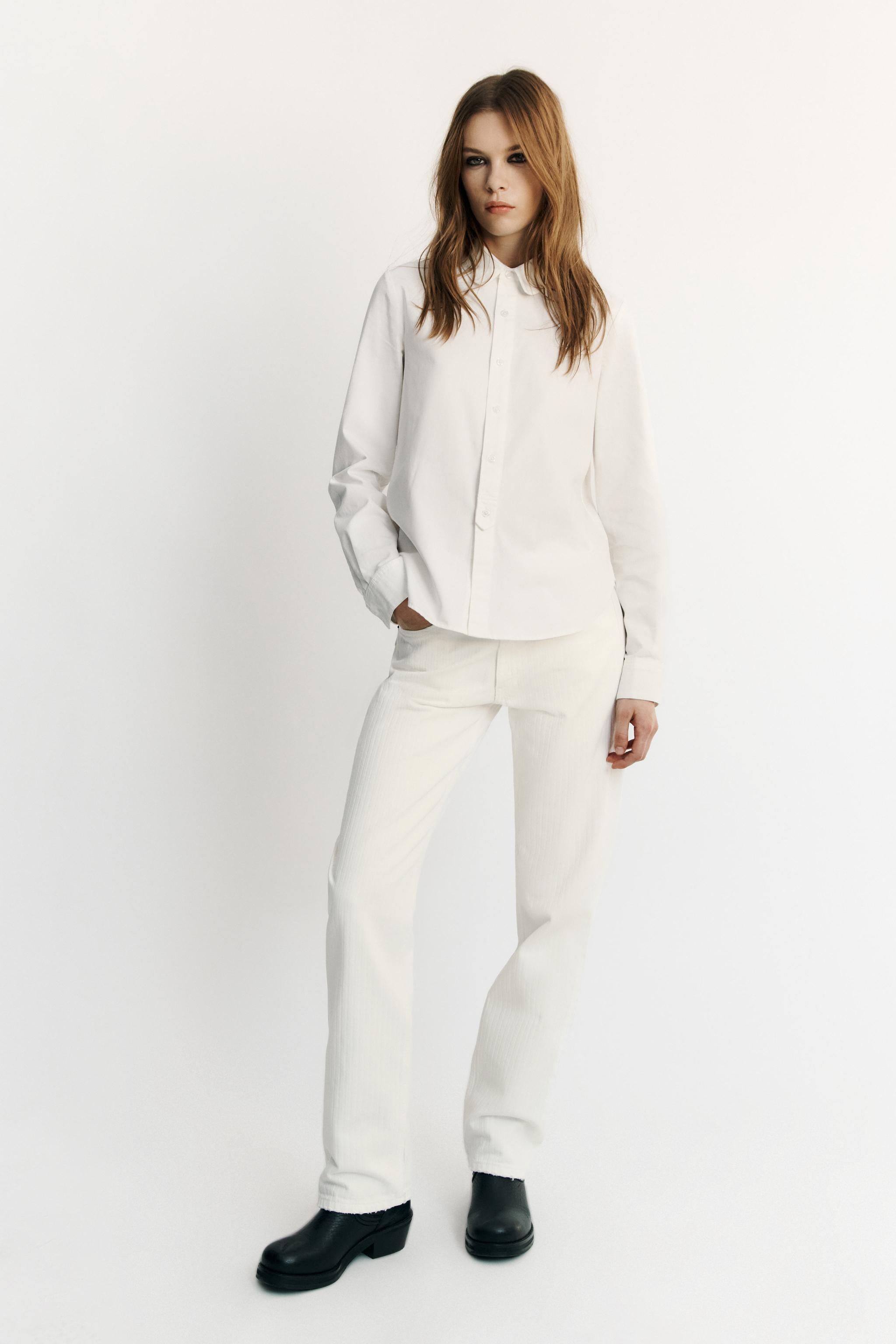 STRAIGHT-LEG STRIPED MID-WAIST TRF JEANS — ZARA