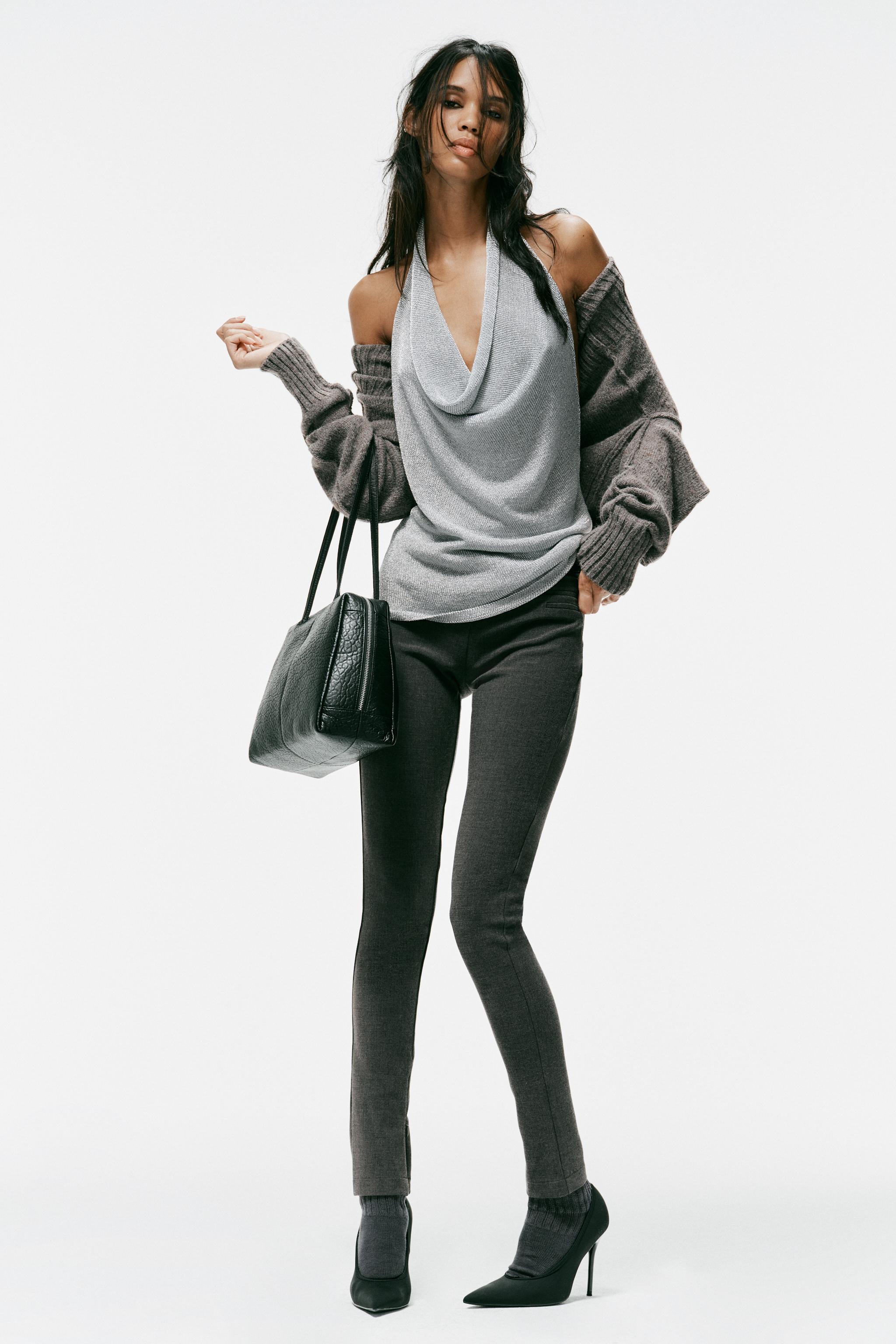 Топ с воротником-халтер из металлизированной нити — ZARA