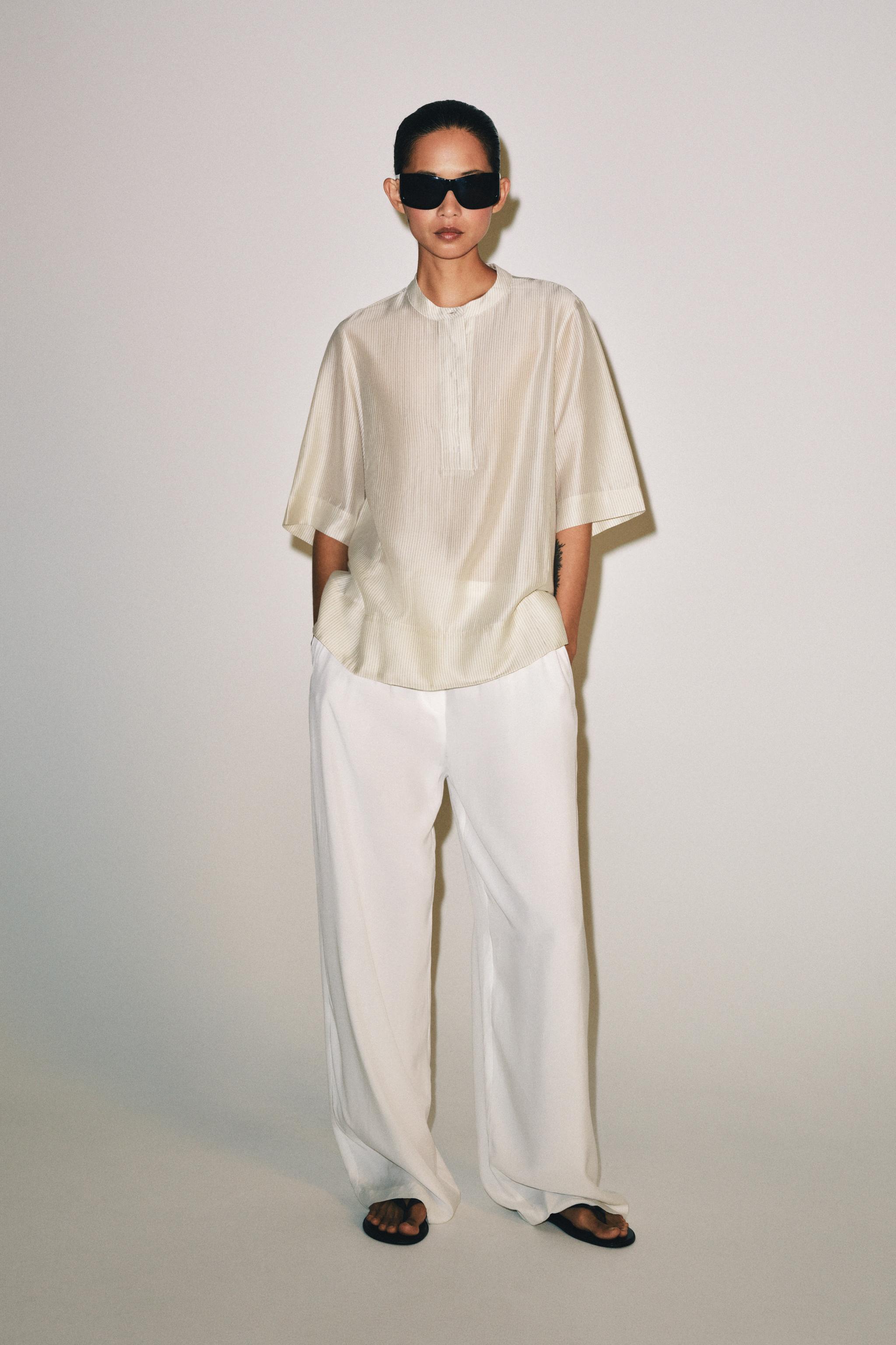 Блуза ZW COLLECTION струящаяся с коротким рукавом — ZARA