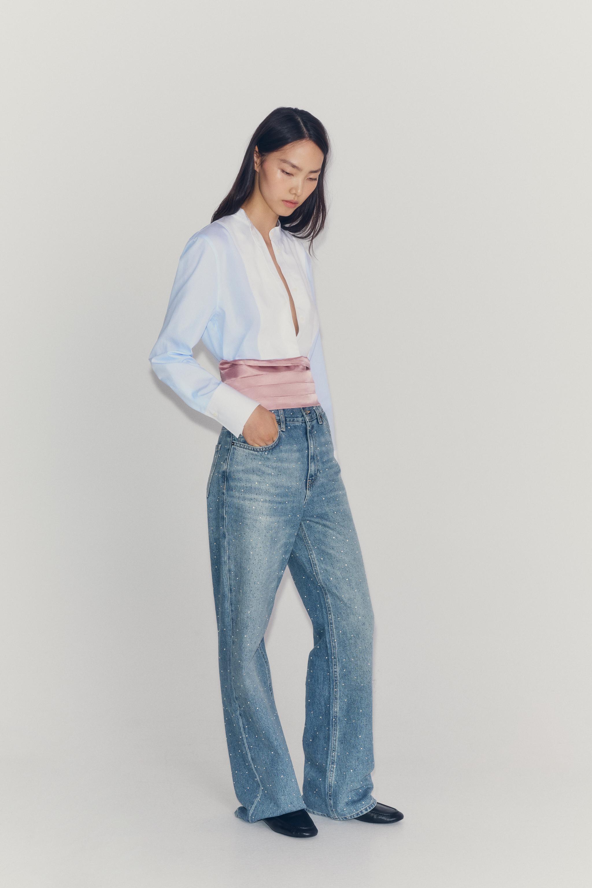 Рубашка ZW COLLECTION в полоску с накладными карманами — ZARA