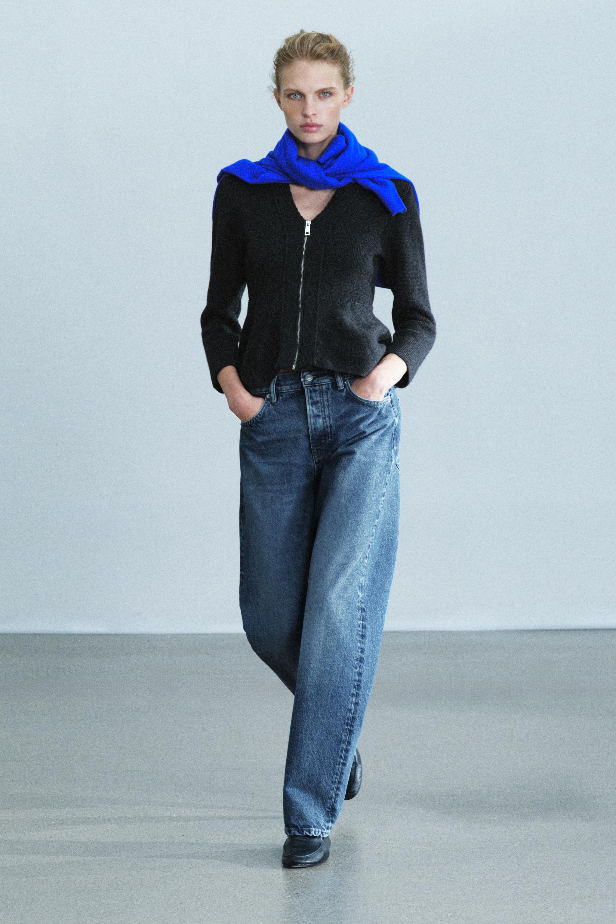 Кардиган с баской из шерстяной смеси — ZARA