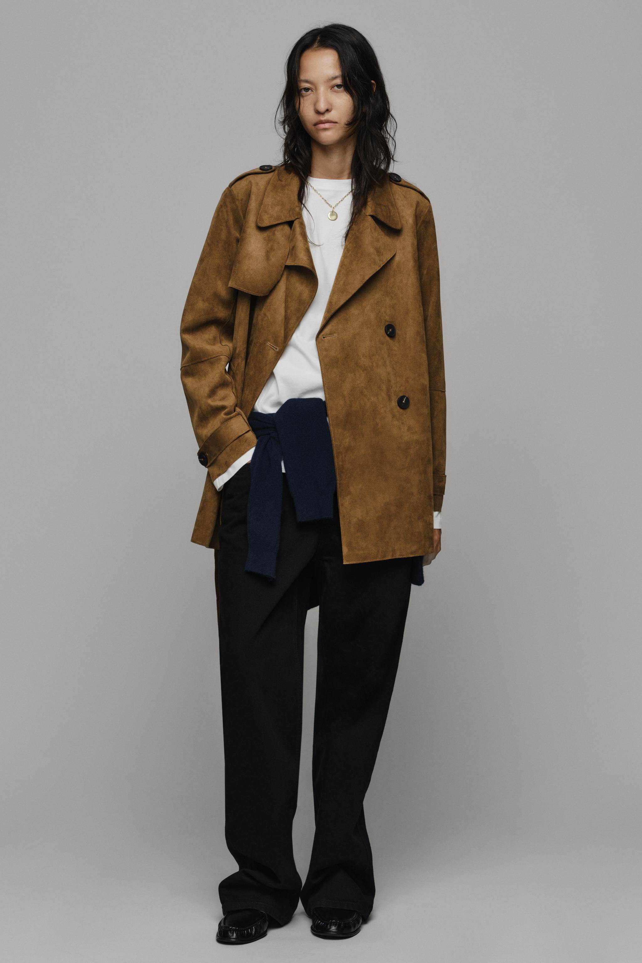 ТРЕНЧ ИЗ ИСКУССТВЕННОЙ ЗАМШИ С ПОЯСОМ — ZARA