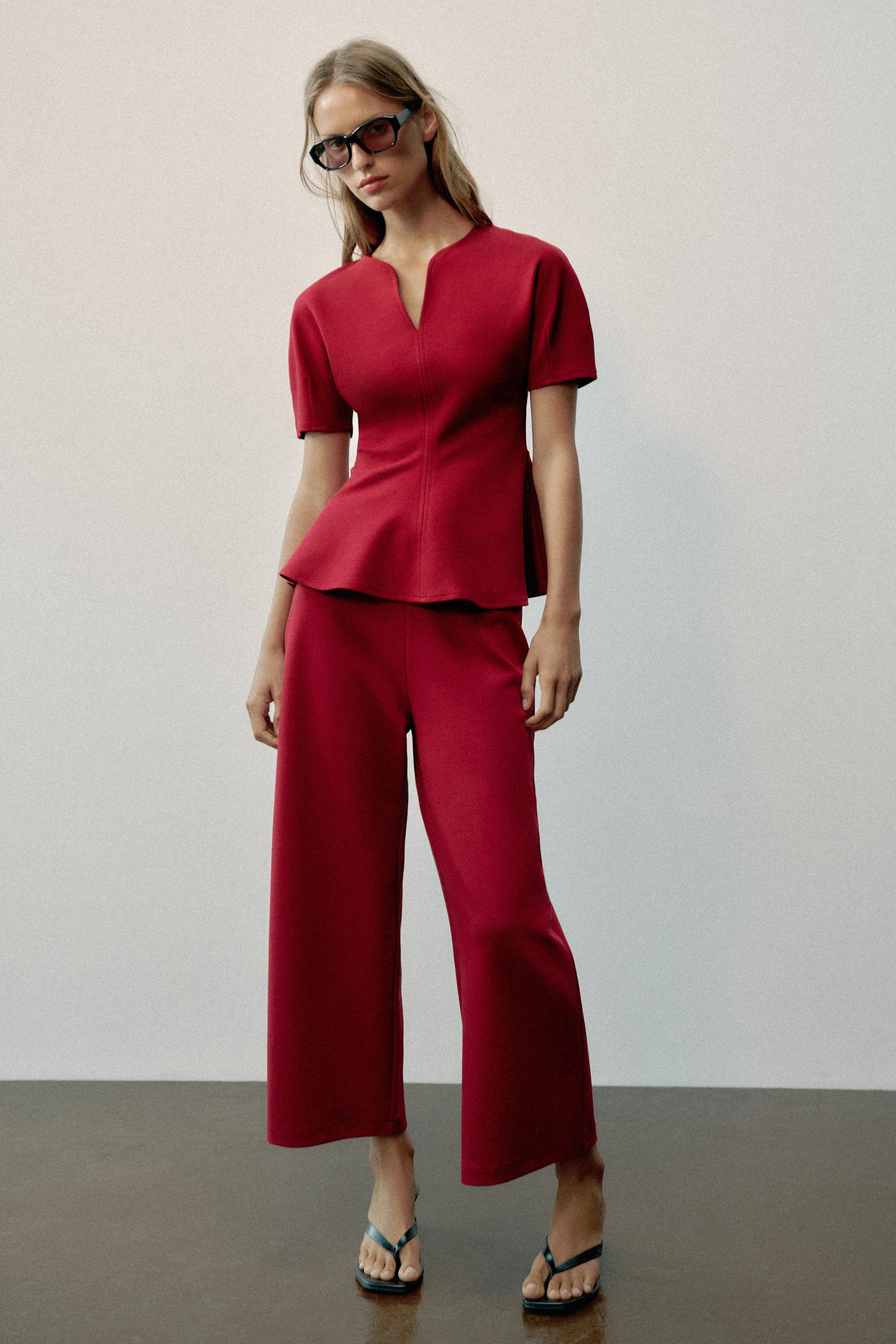 Топ с баской и рукавами-фонариками — ZARA
