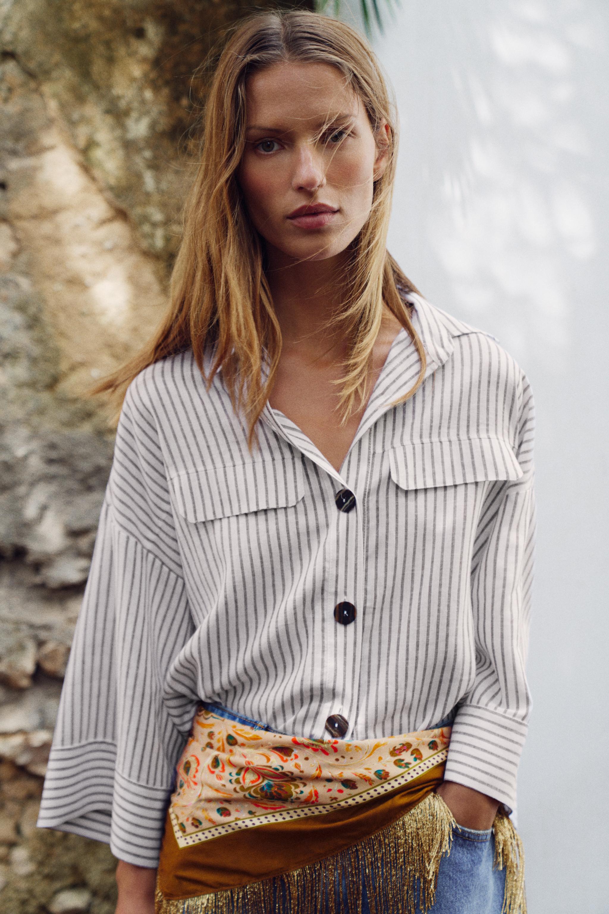 РУБАШКА В ПОЛОСКУ ИЗ ЛЬНА — ZARA