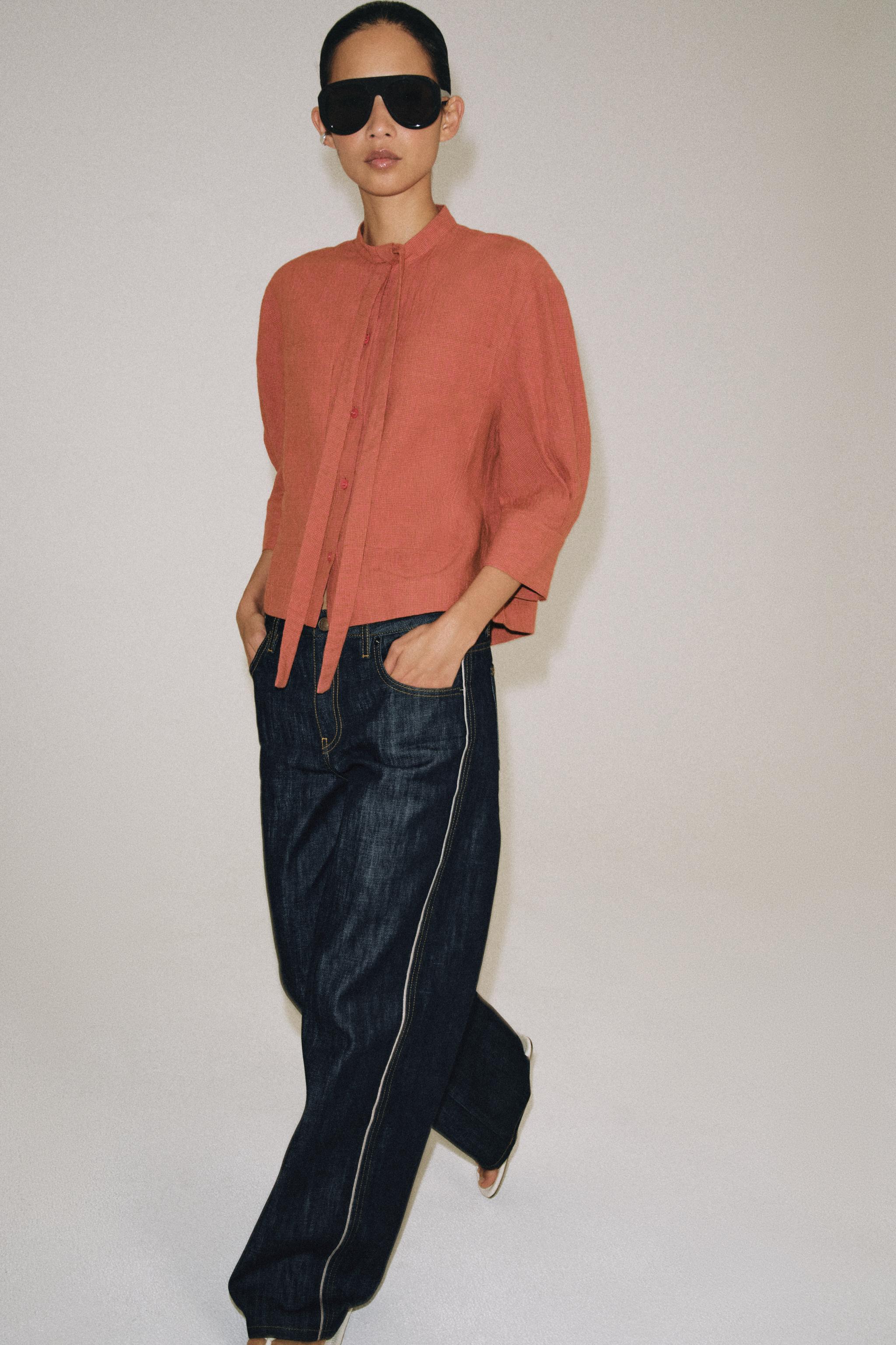 ЛЬНЯНАЯ РУБАШКА С ЗАВЯЗКАМИ — ZW COLLECTION — ZARA