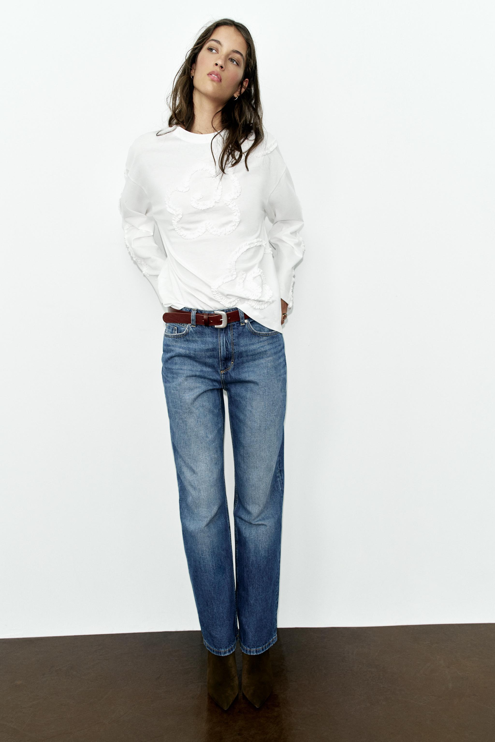 Футболка с длинным рукавом и фактурной отделкой — ZARA