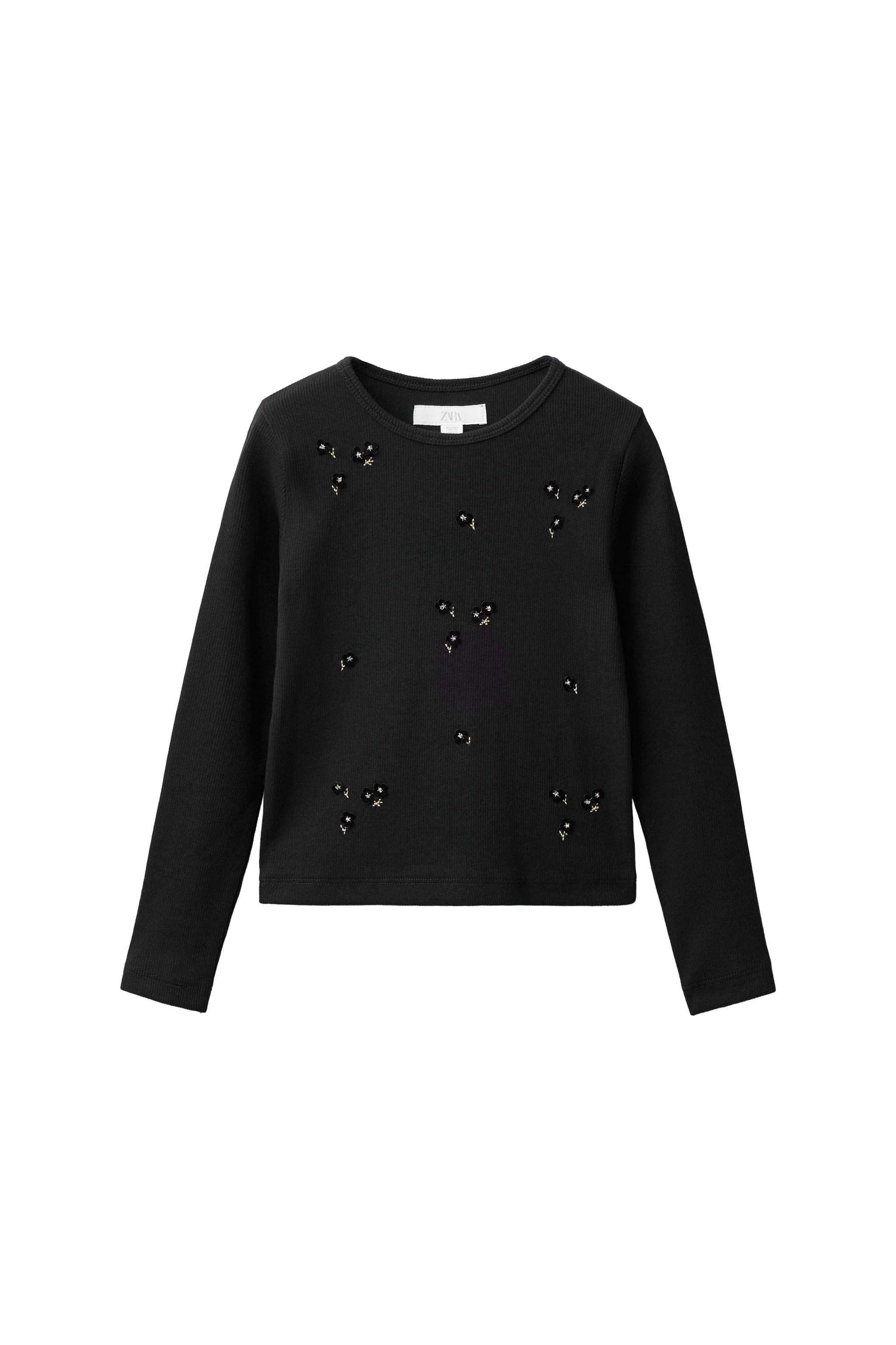 Футболка-реглан с вышивкой и искусственным жемчугом — ZARA