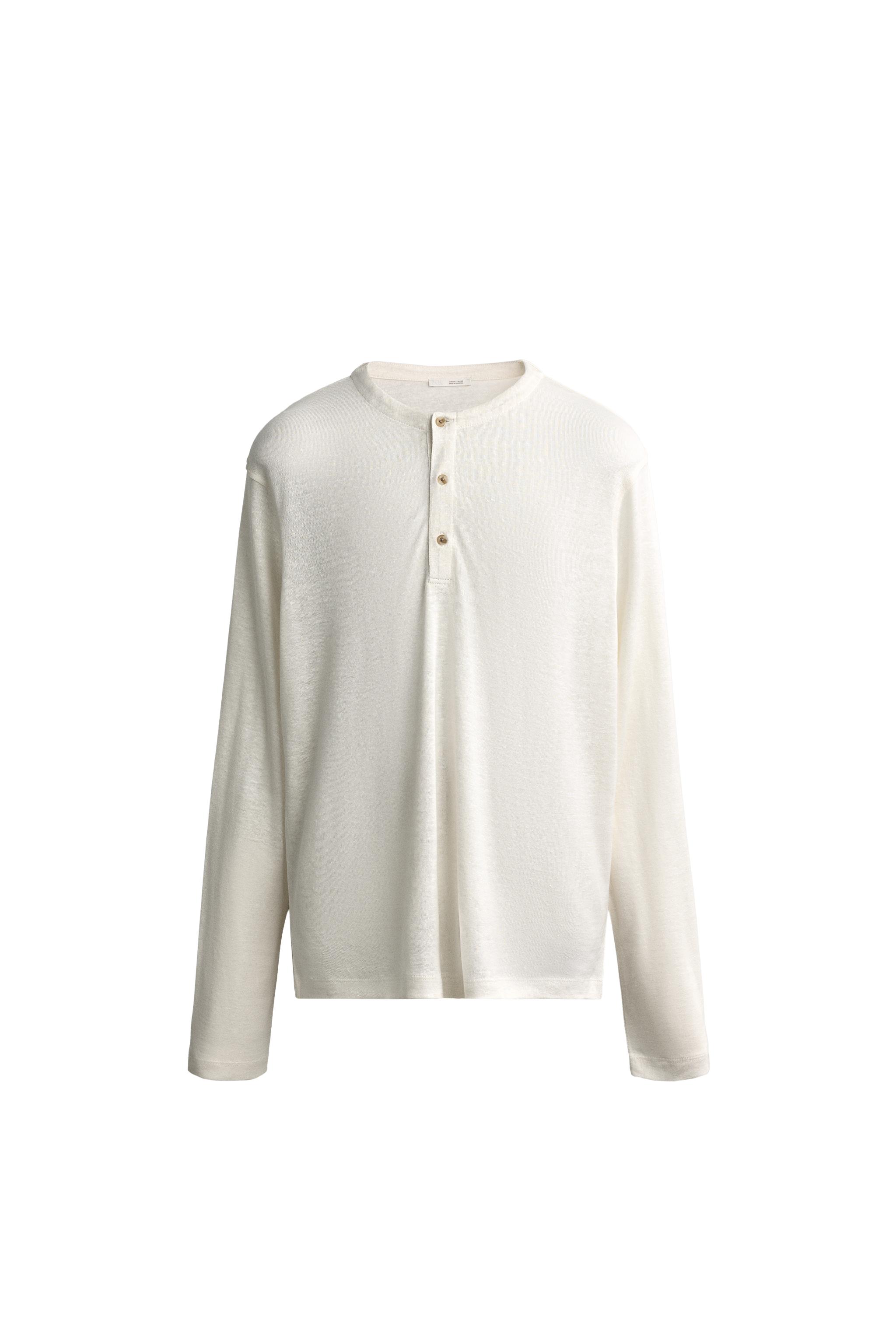Футболка хенли из смесового пенькового волокна — ZARA