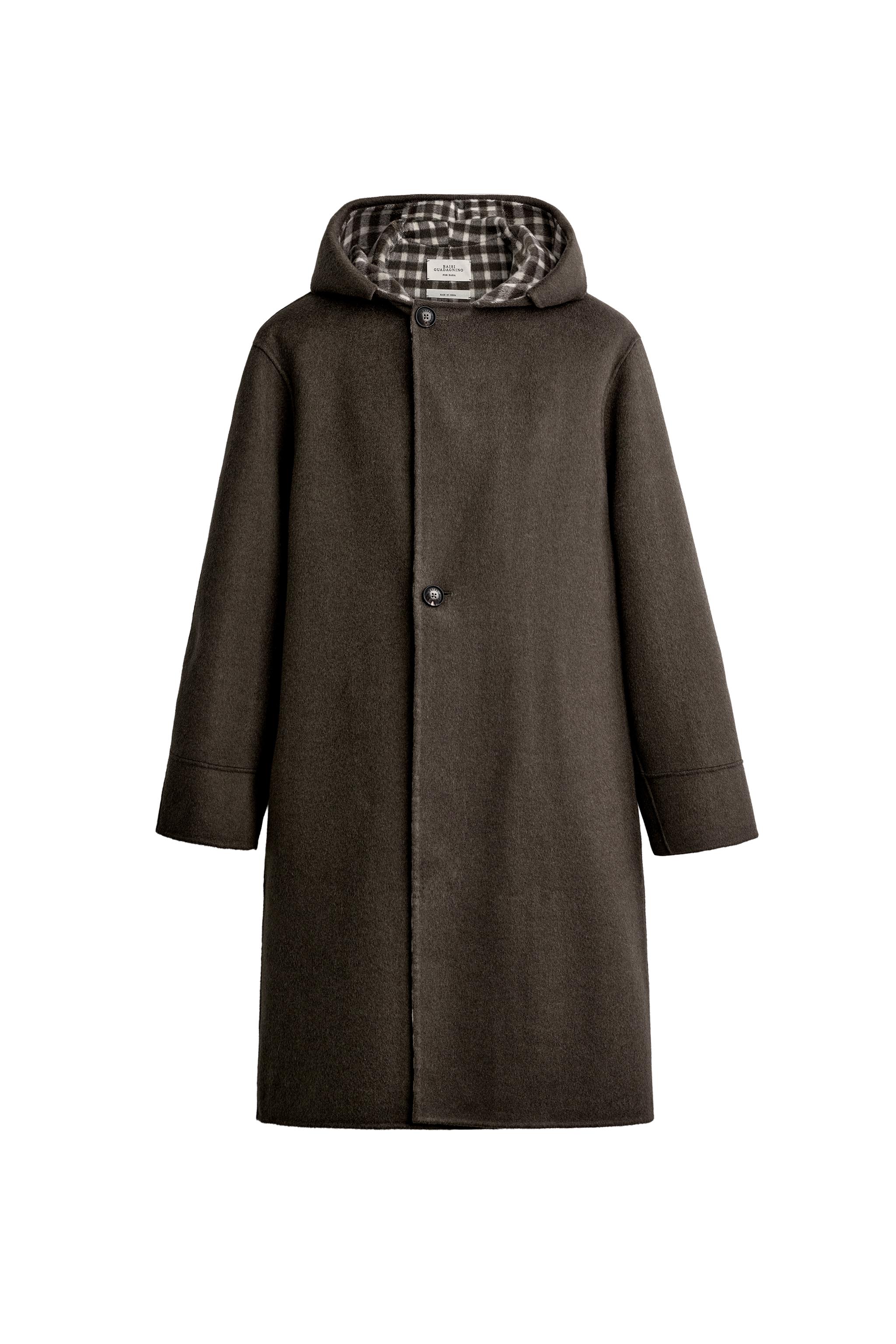 Пальто из смесовой шерсти в клетку с двусторонней тканью — ZARA