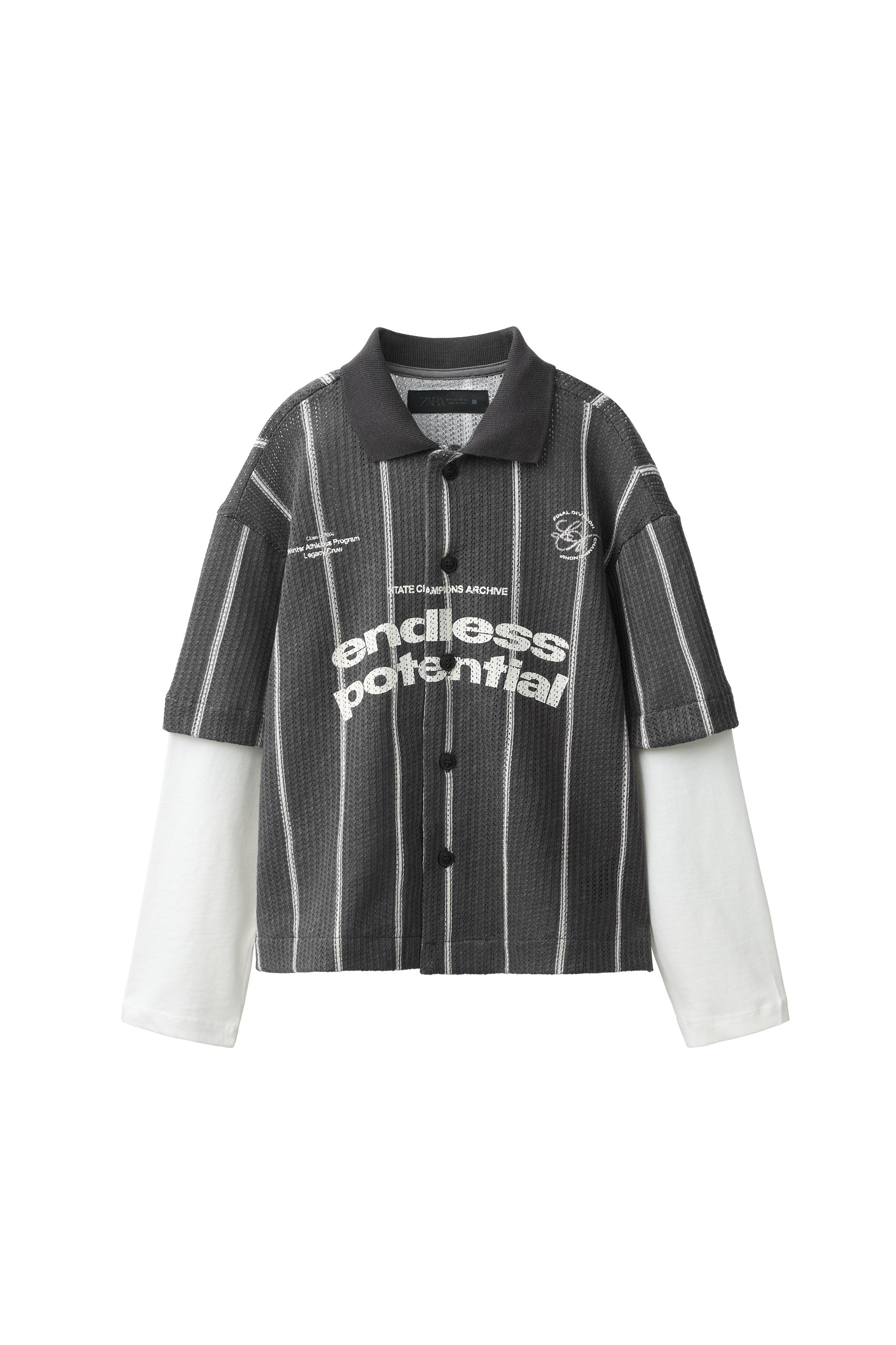 TEXTURED DOUBLE LONG SLEEVE STRIPED SLOGAN SHIRT — ZARA