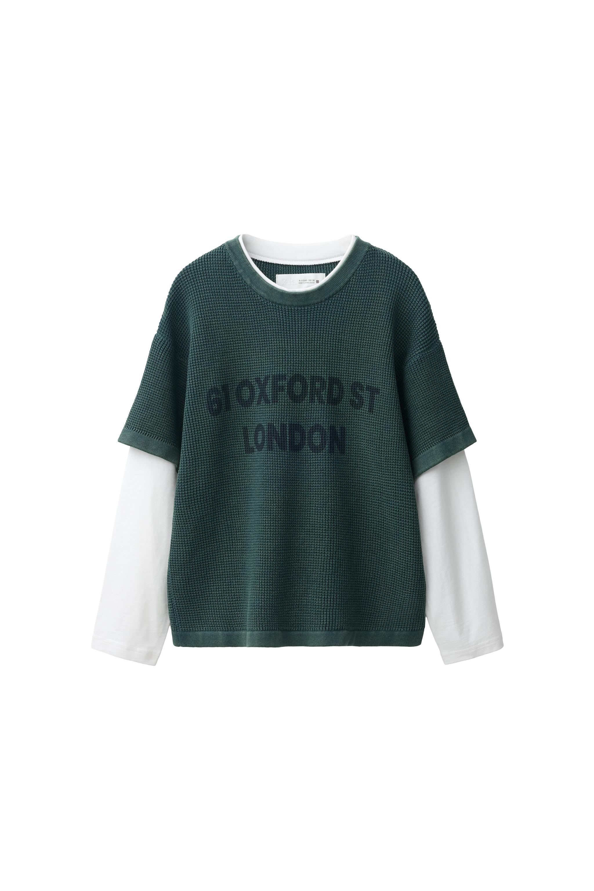 Футболка с фактурой и двойными рукавами — ZARA