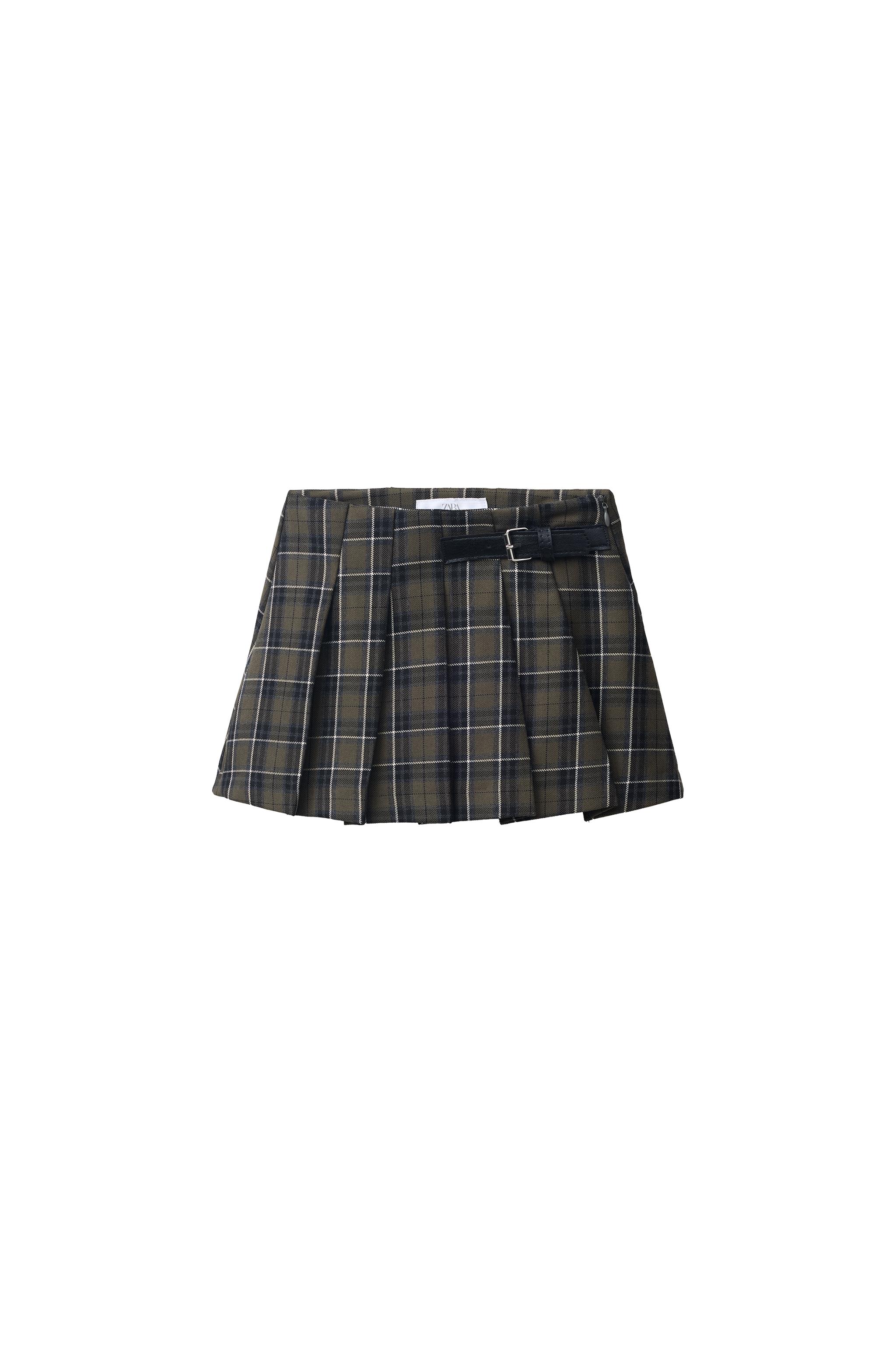 Юбка в клетку со складками и пряжкой — ZARA