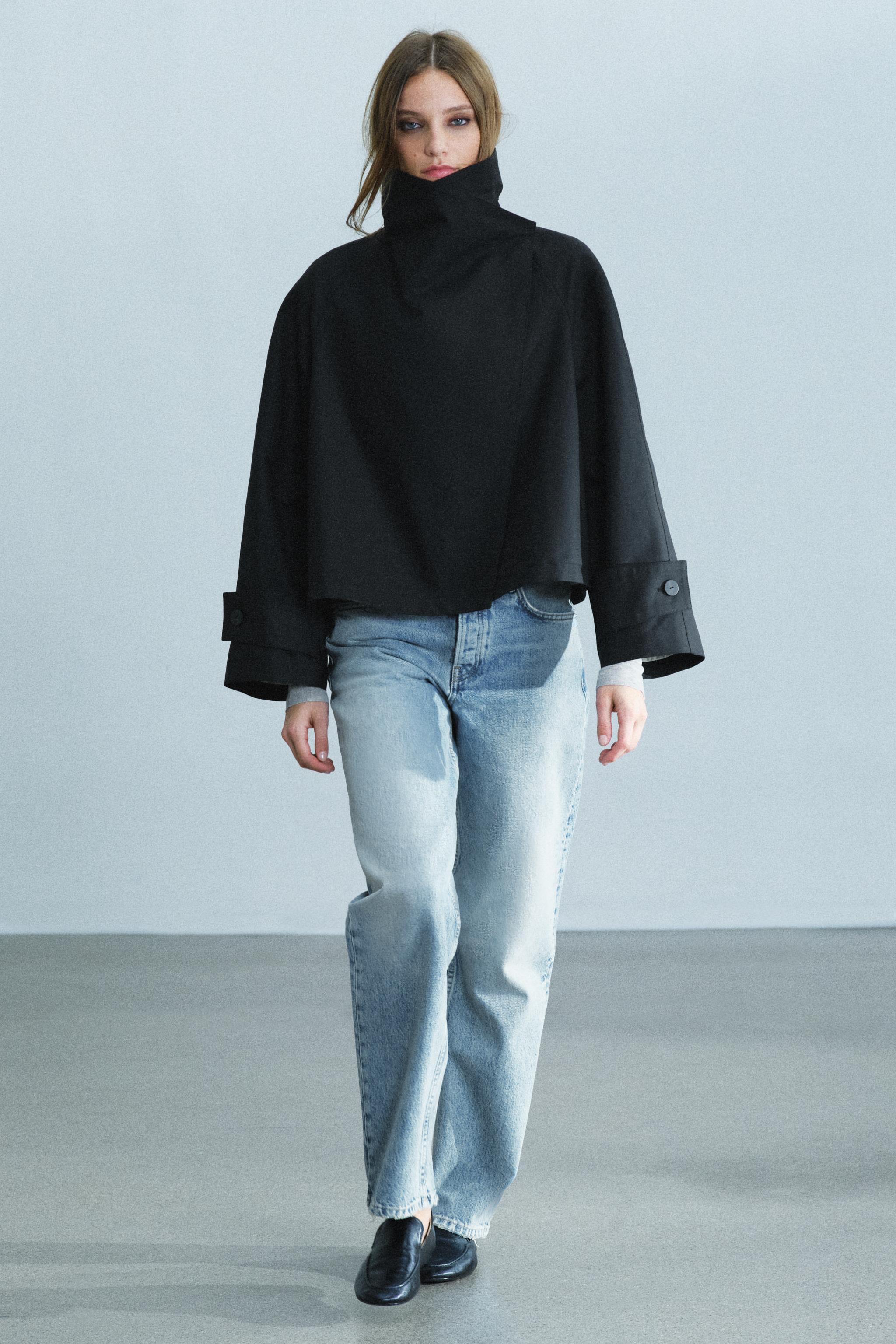 Тренч ZW COLLECTION укороченный с высоким воротником — ZARA