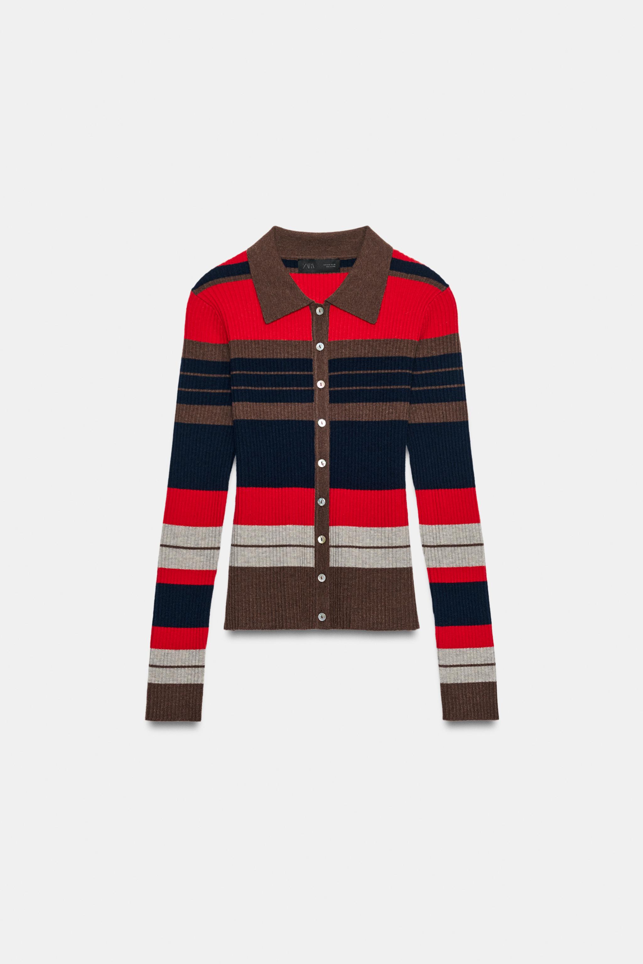 STRIPED POLO knit cardigan — ZARA