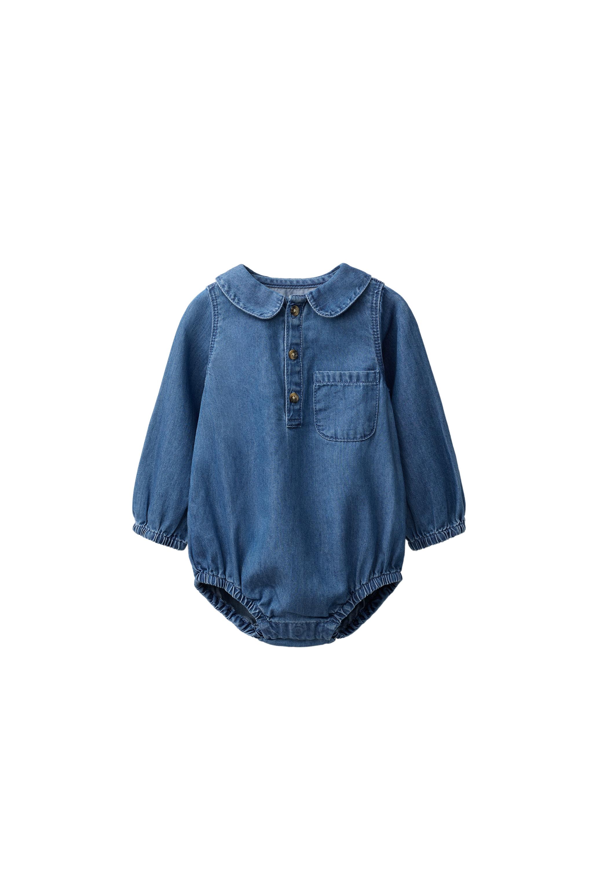 Джинсовое боди с воротником-стоечкой — ZARA