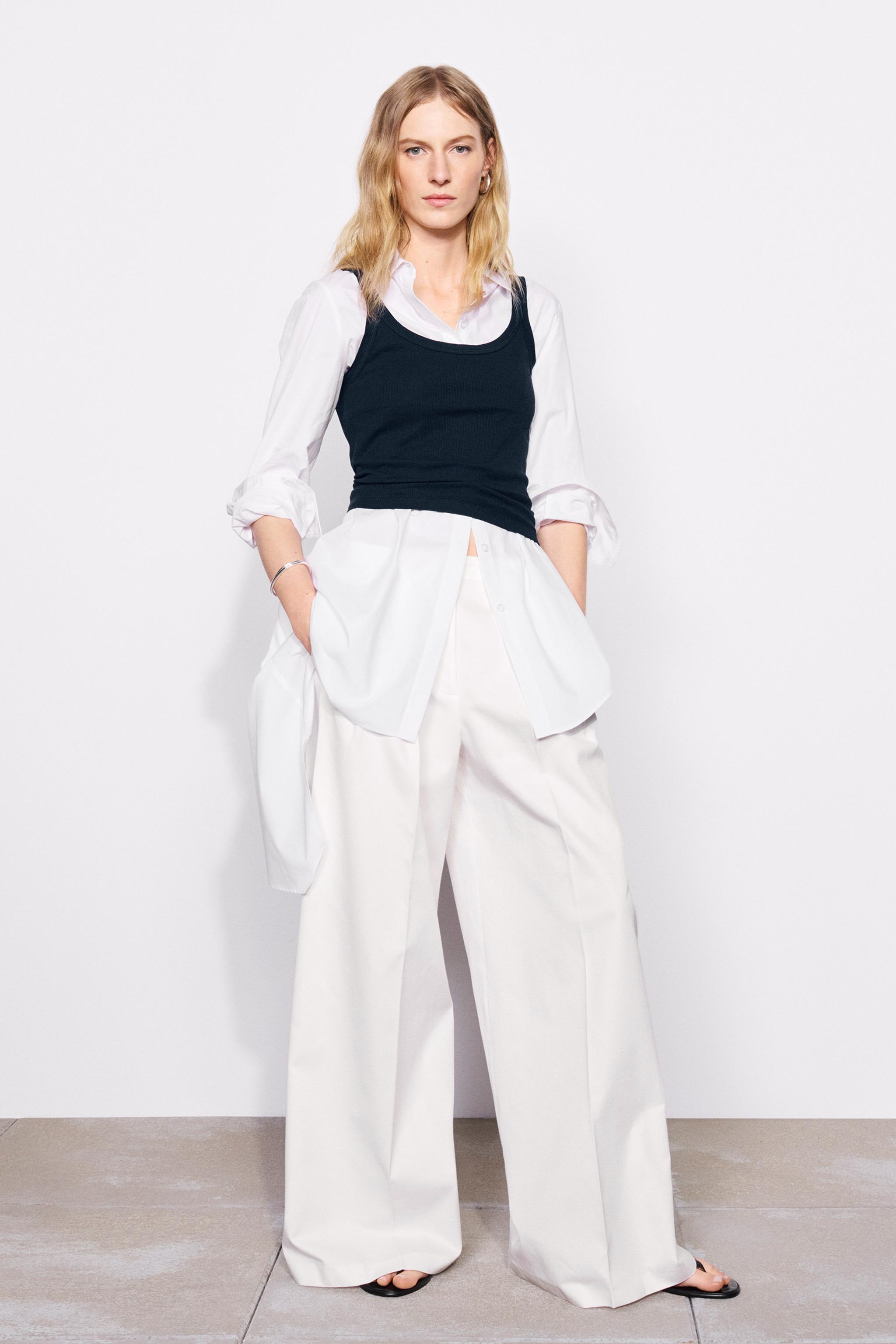 Брюки ZW COLLECTION в складку с широкими штанинами — ZARA