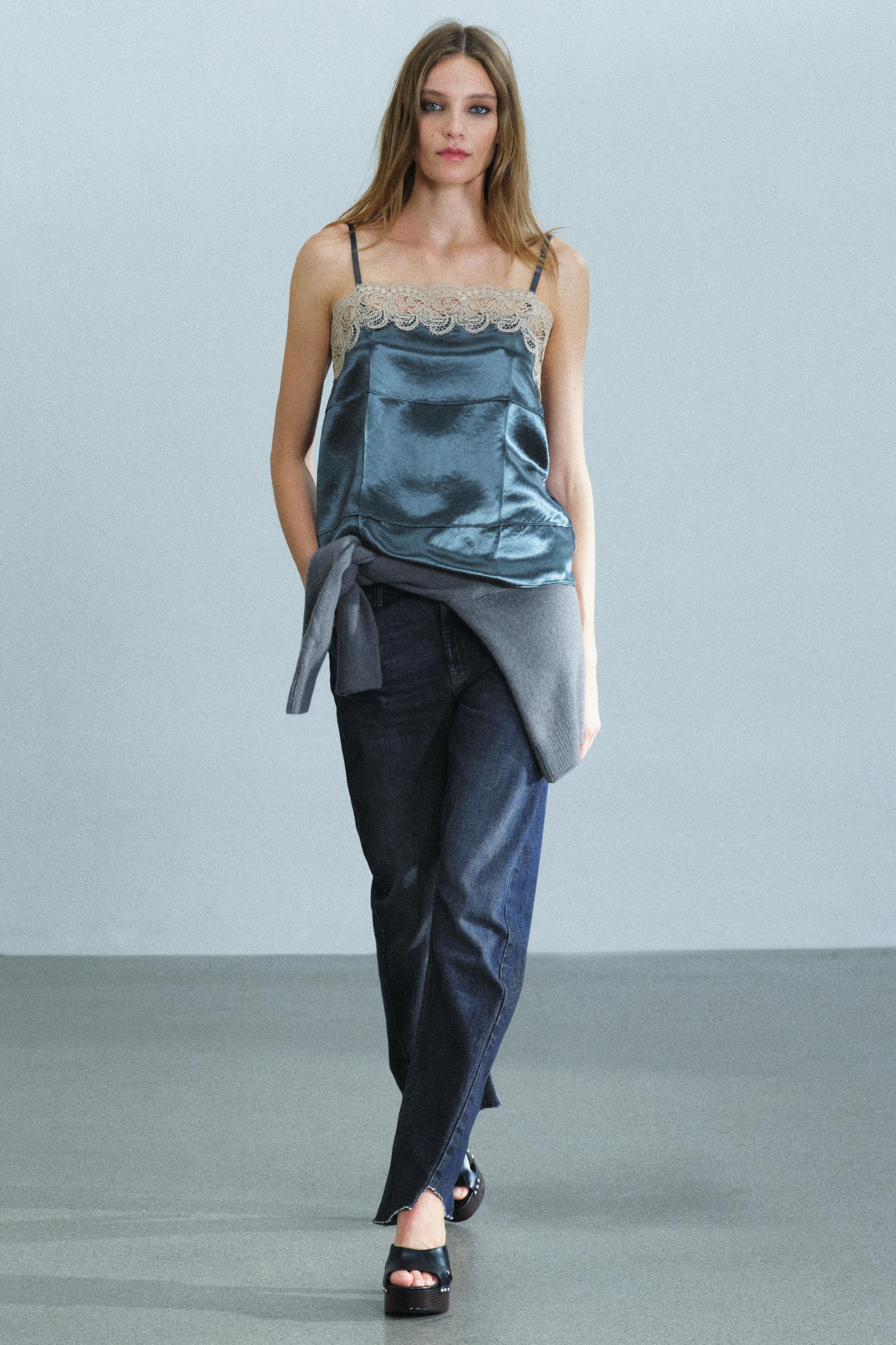 ZW COLLECTION топ бельевого стиля с контрастной кружевной отделкой — ZARA