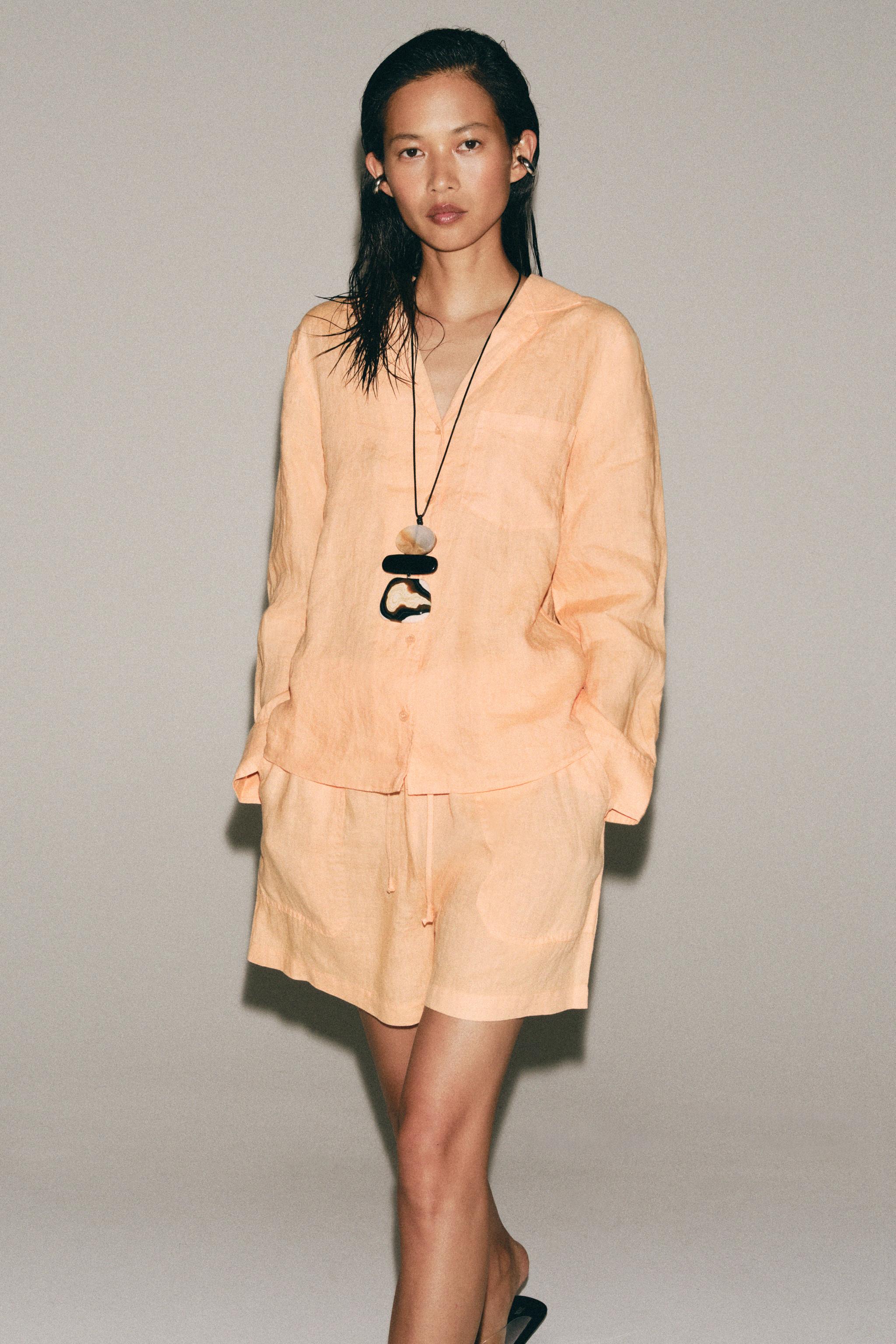 РУБАШКА ИЗ 100% ЛЬНА С КАРМАНОМ — ZW COLLECTION — ZARA