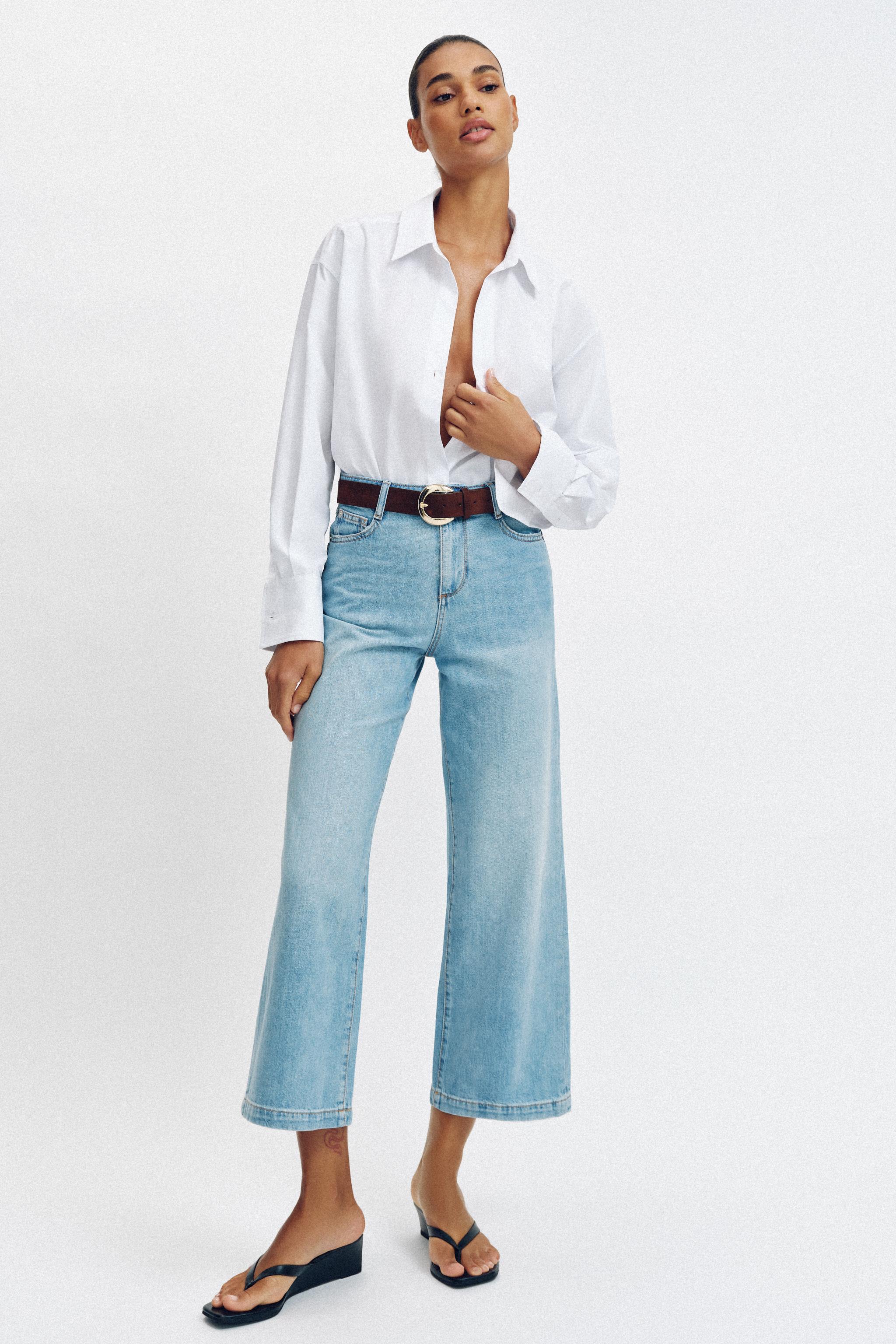 УКОРОЧЕННЫЕ ШИРОКИЕ ДЖИНСЫ С ВЫСОКОЙ ПОСАДКОЙ И РЕМНЕМ — ZARA