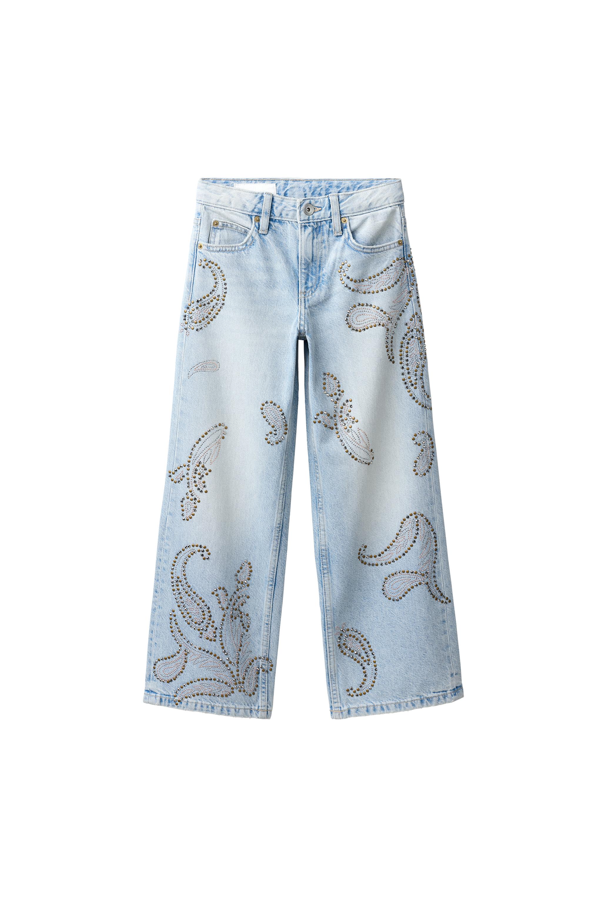 Джинсы с широкими штанинами с заклёпками — ZARA
