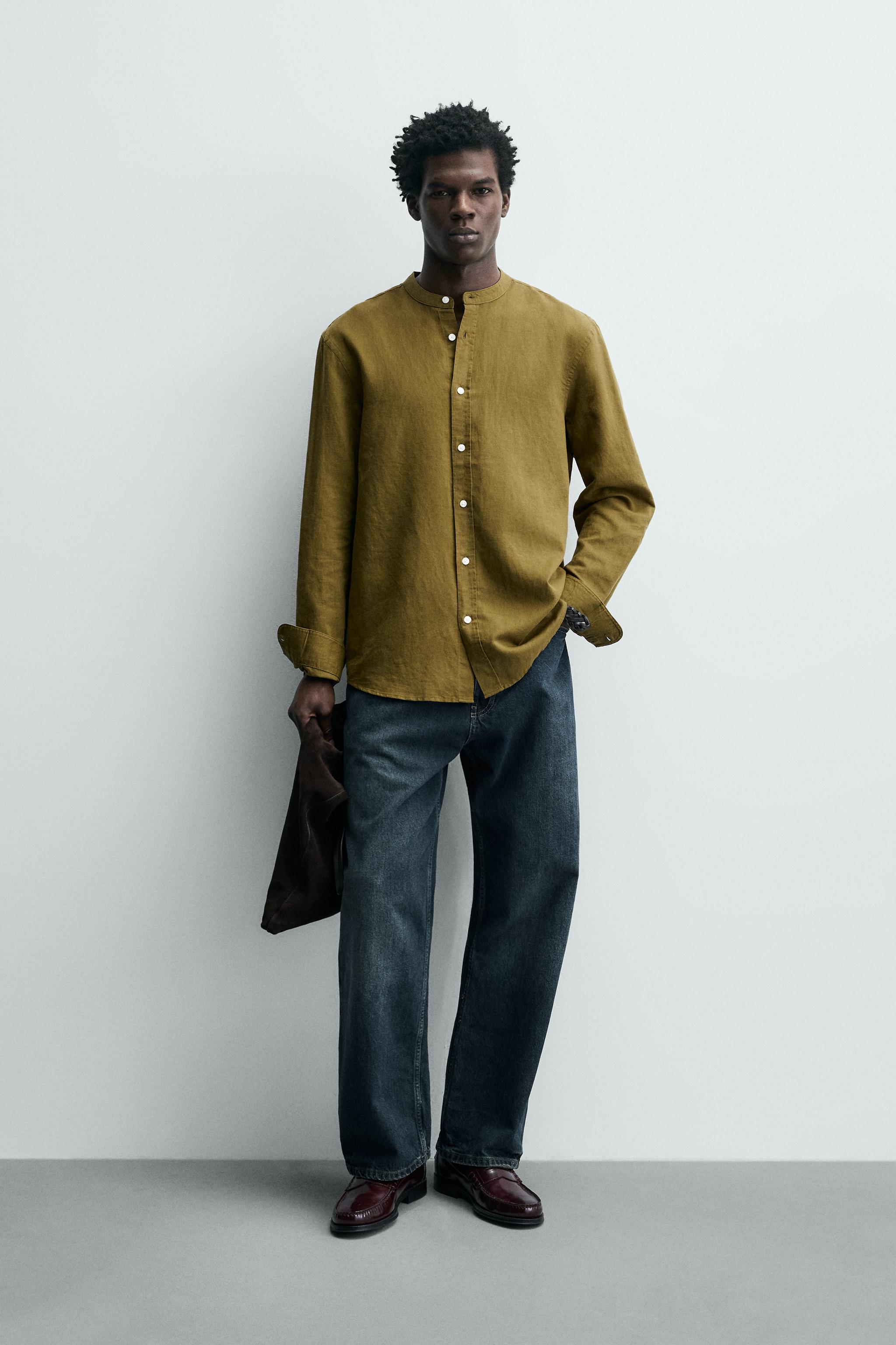 Рубашка свободного кроя из смесового льна и хлопка — ZARA