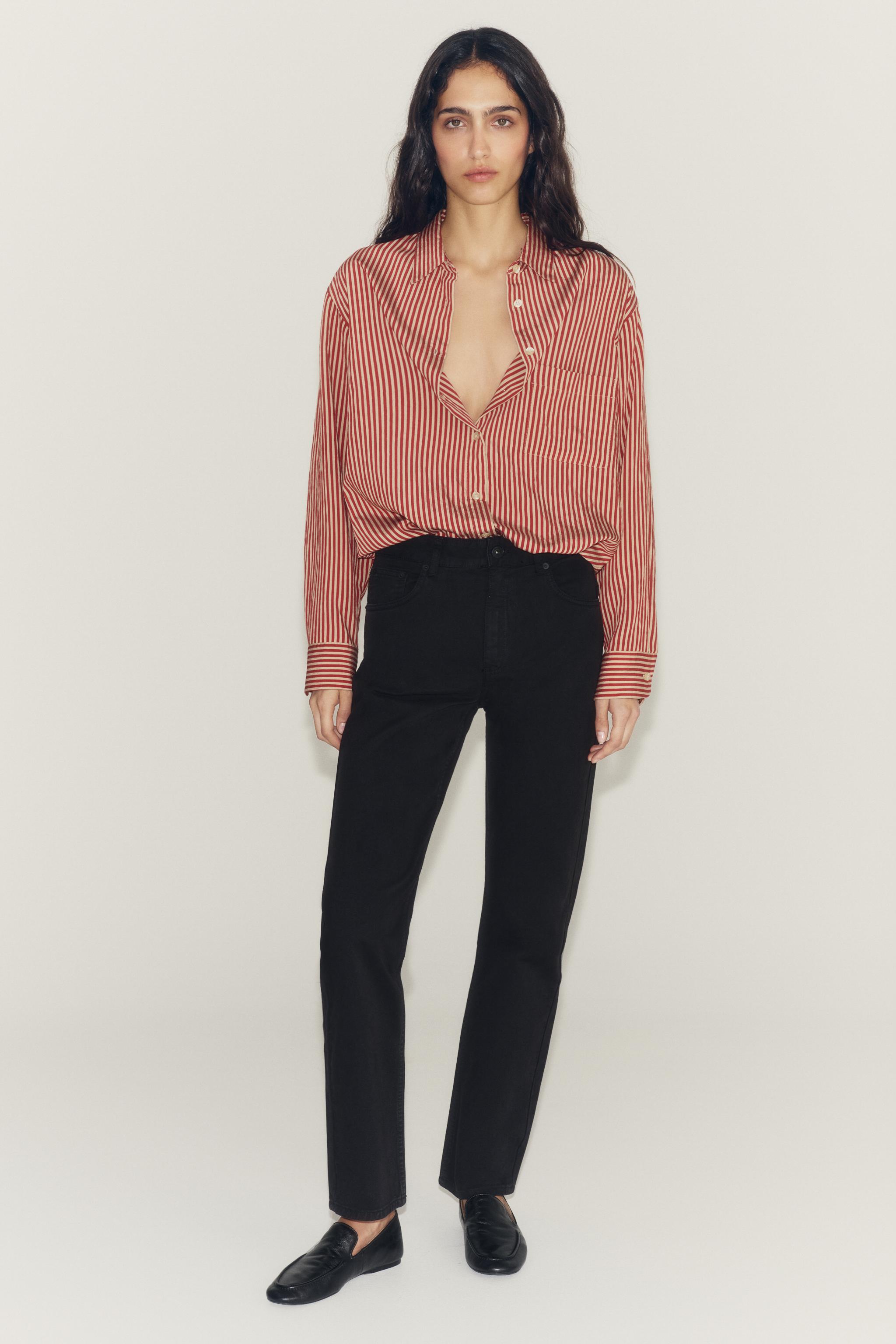 РУБАШКА В ПОЛОСКУ С ПРИНТОМ И КАРМАНОМ — ZW COLLECTION — ZARA