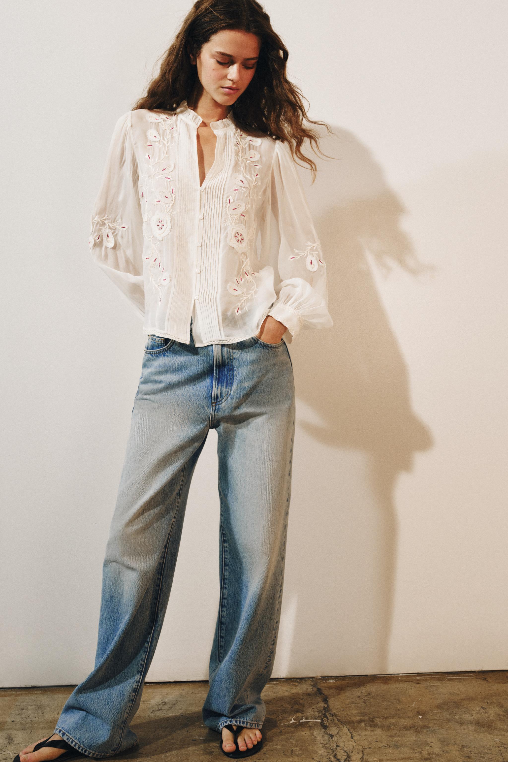 Блуза ZW COLLECTION из органзы с вышивкой — ZARA