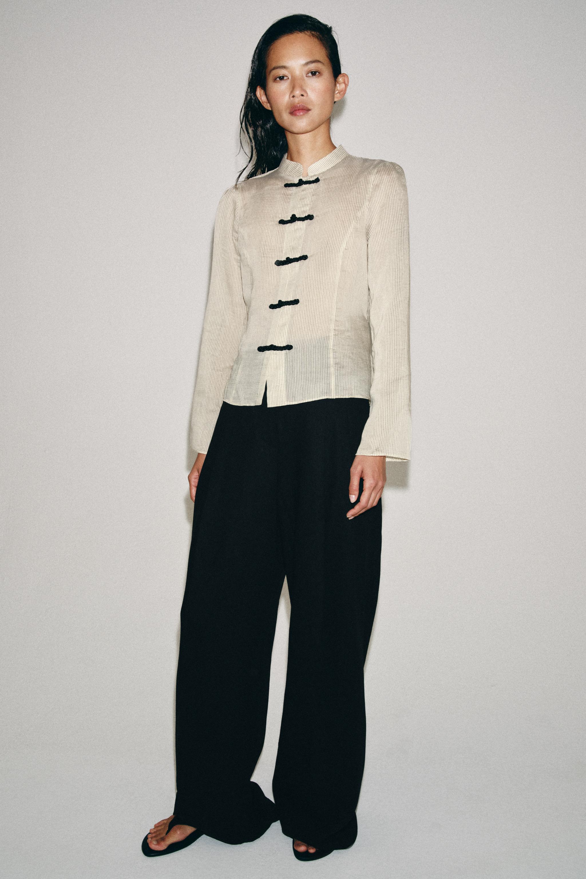 РУБАШКА В ПОЛОСКУ С НАВЕСНЫМИ ПЕТЛЯМИ — ZW COLLECTION — ZARA