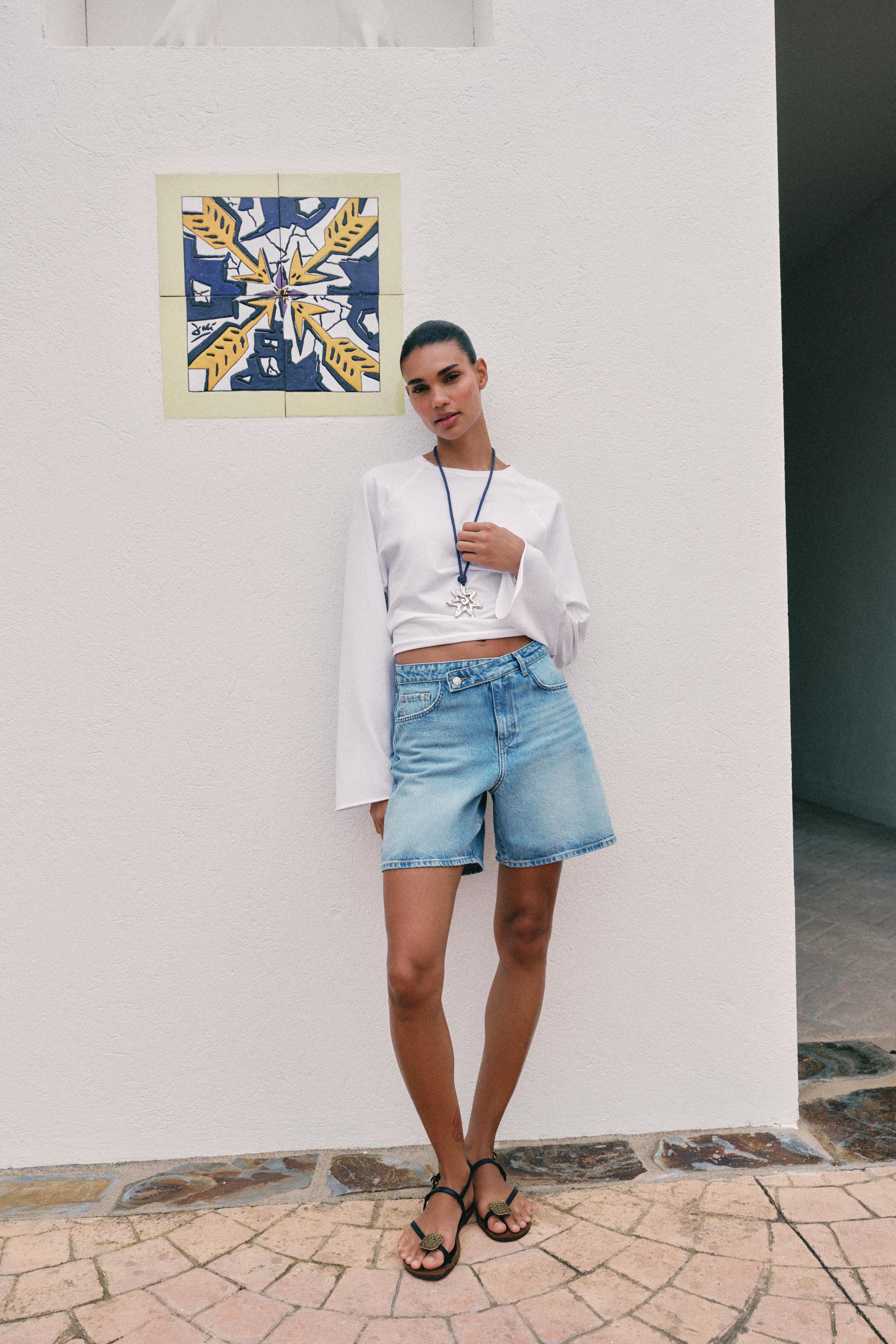 Z1975 джинсовые шорты с запа́хом на талии — ZARA