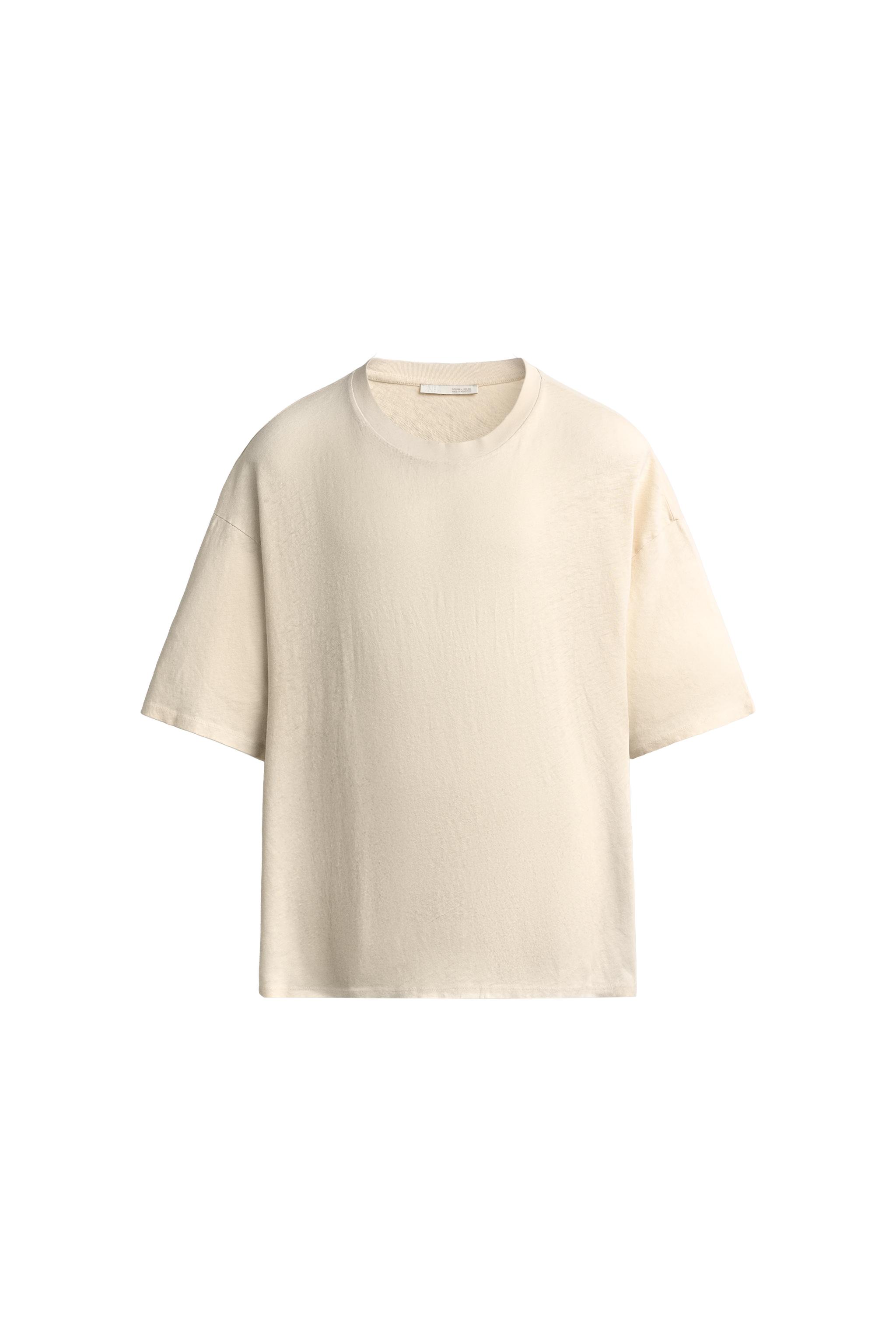 Футболка из хлопка и льна с эффектом выстиранности — ZARA