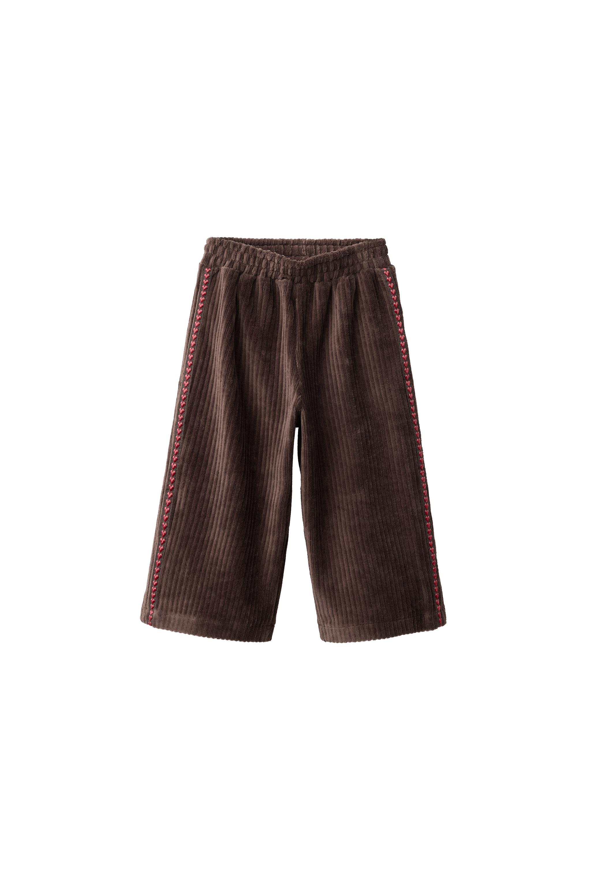 EMBROIDERED HEART CORDUROY CULOTTES — ZARA