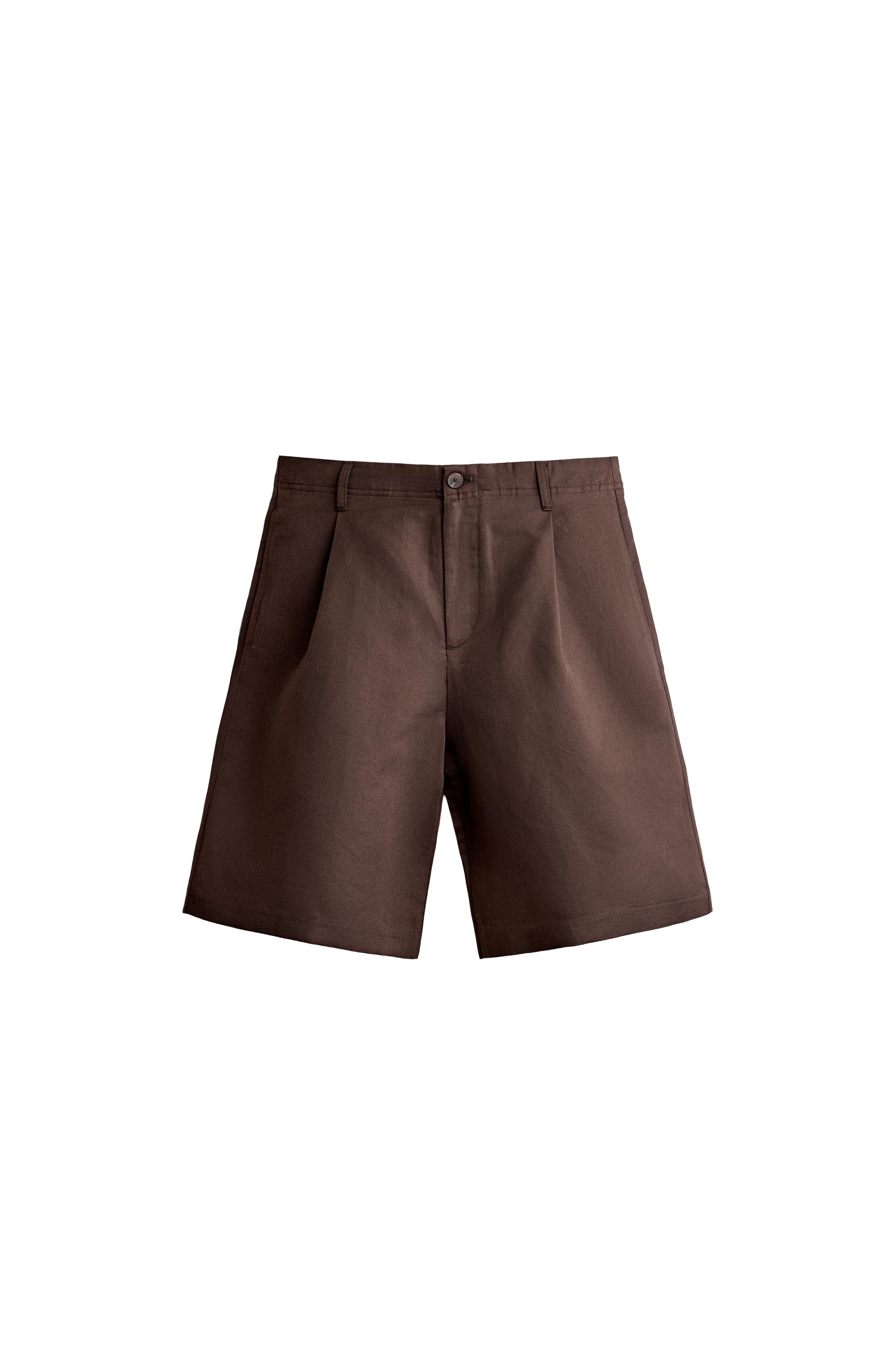 Бермуды свободного кроя со складками из смесового льна — ZARA