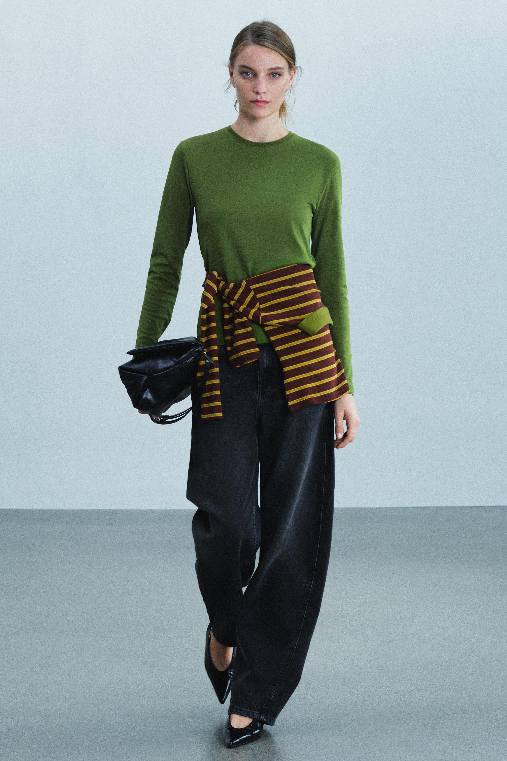 Футболка из интерлока с длинным рукавом — ZARA