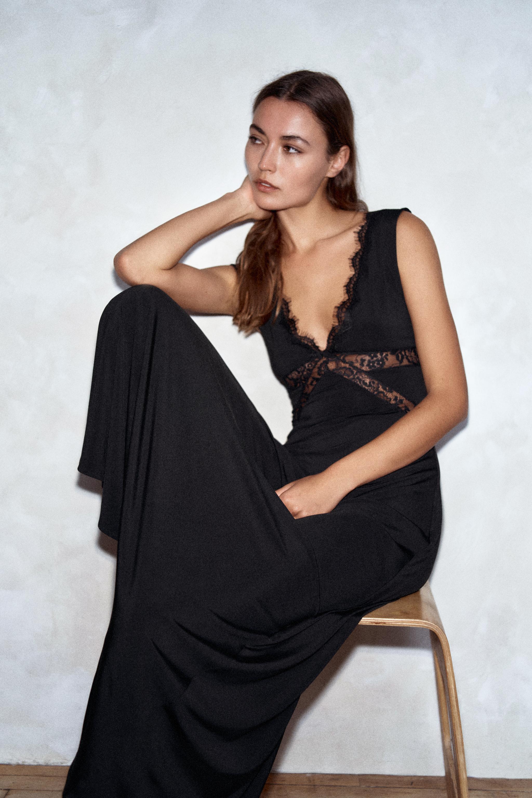 ДЛИННОЕ КОМБИНИРОВАННОЕ ПЛАТЬЕ НА БРЕТЕЛЯХ — ZARA