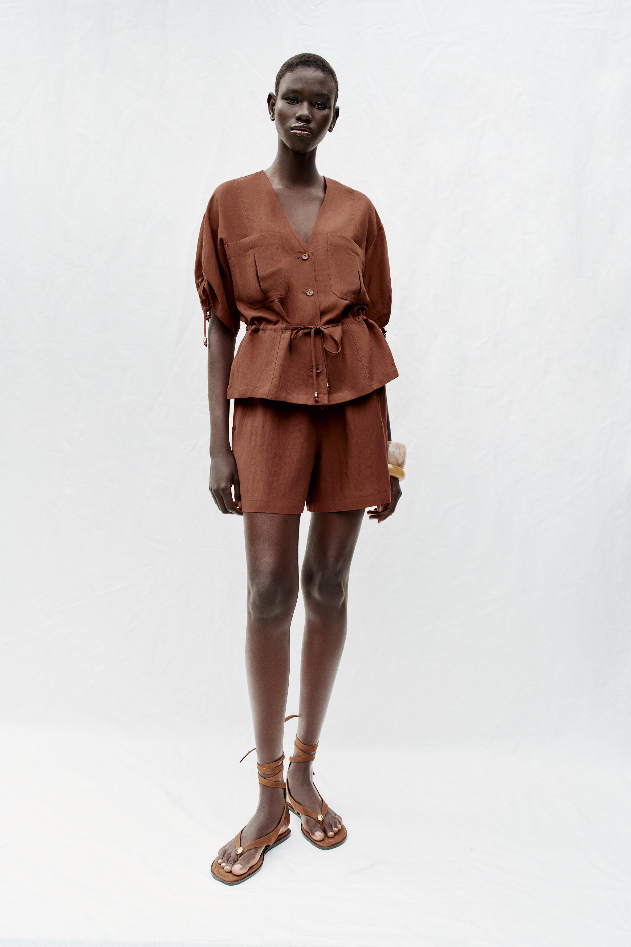 Сафари-куртка с коротким рукавом и бусинами — ZARA