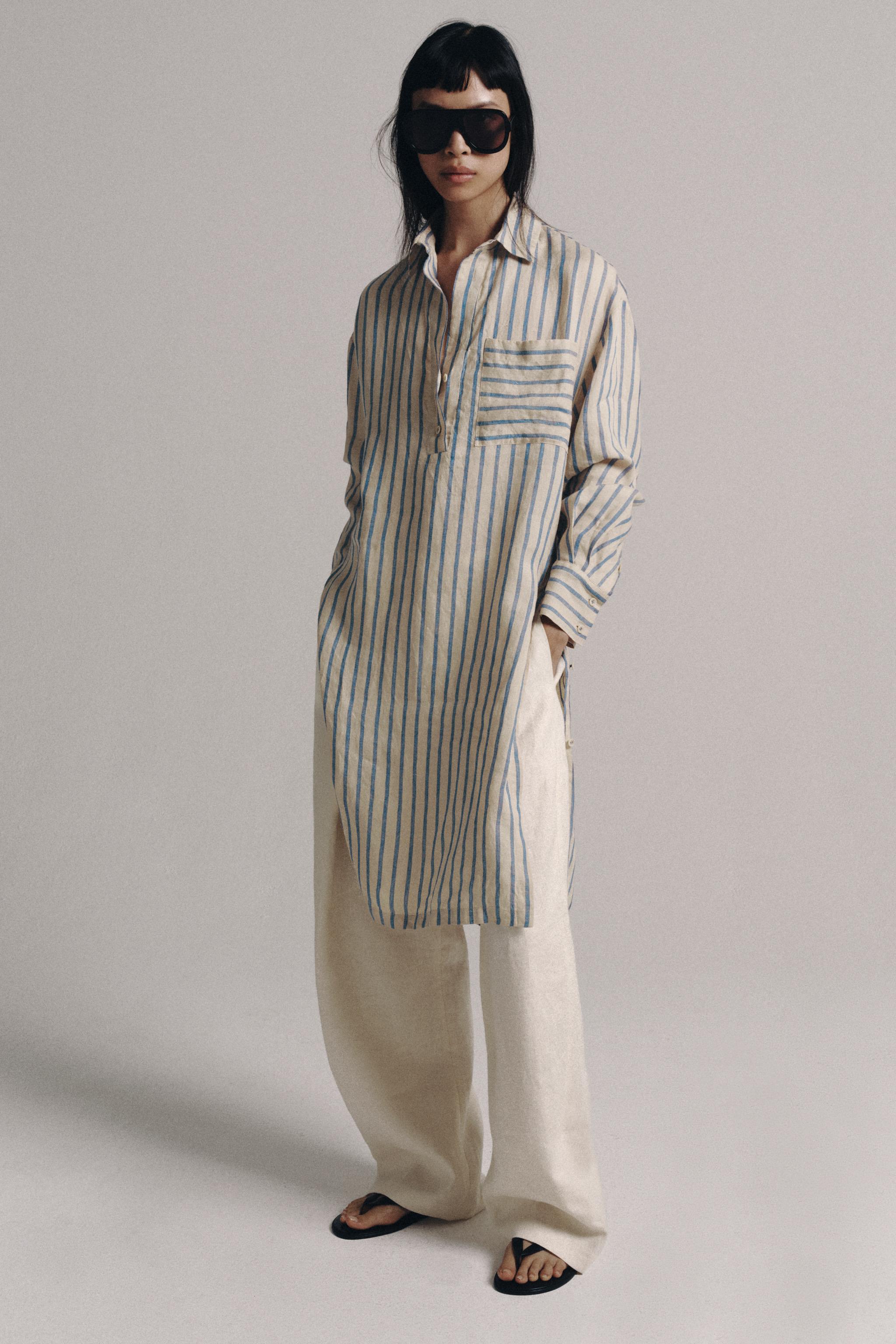 Платье-рубашка из 100% льна в полоску ZW COLLECTION — ZARA