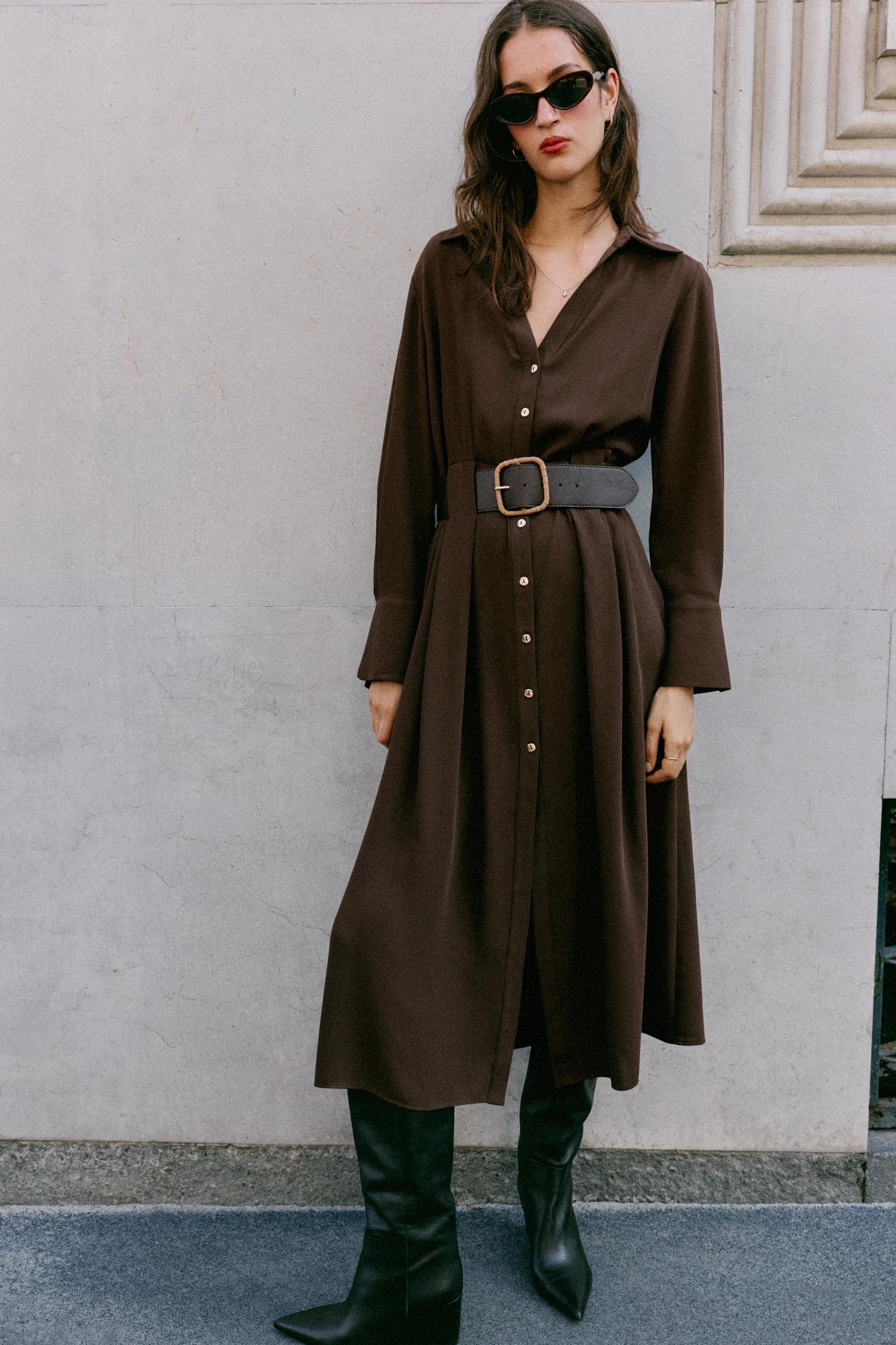BELTED MIDI SHIRT DRESS — ZARA