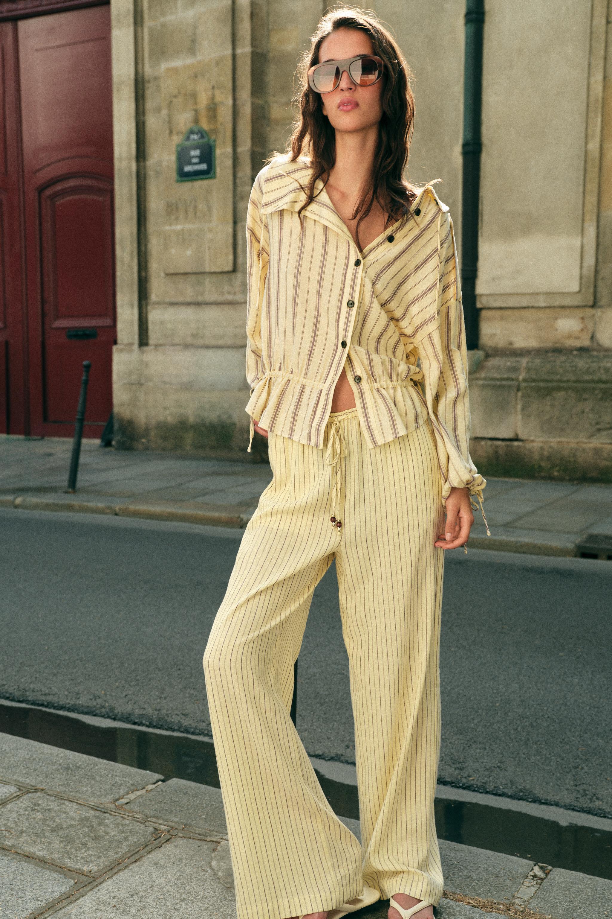 Брюки из смесового льна в полоску — ZARA
