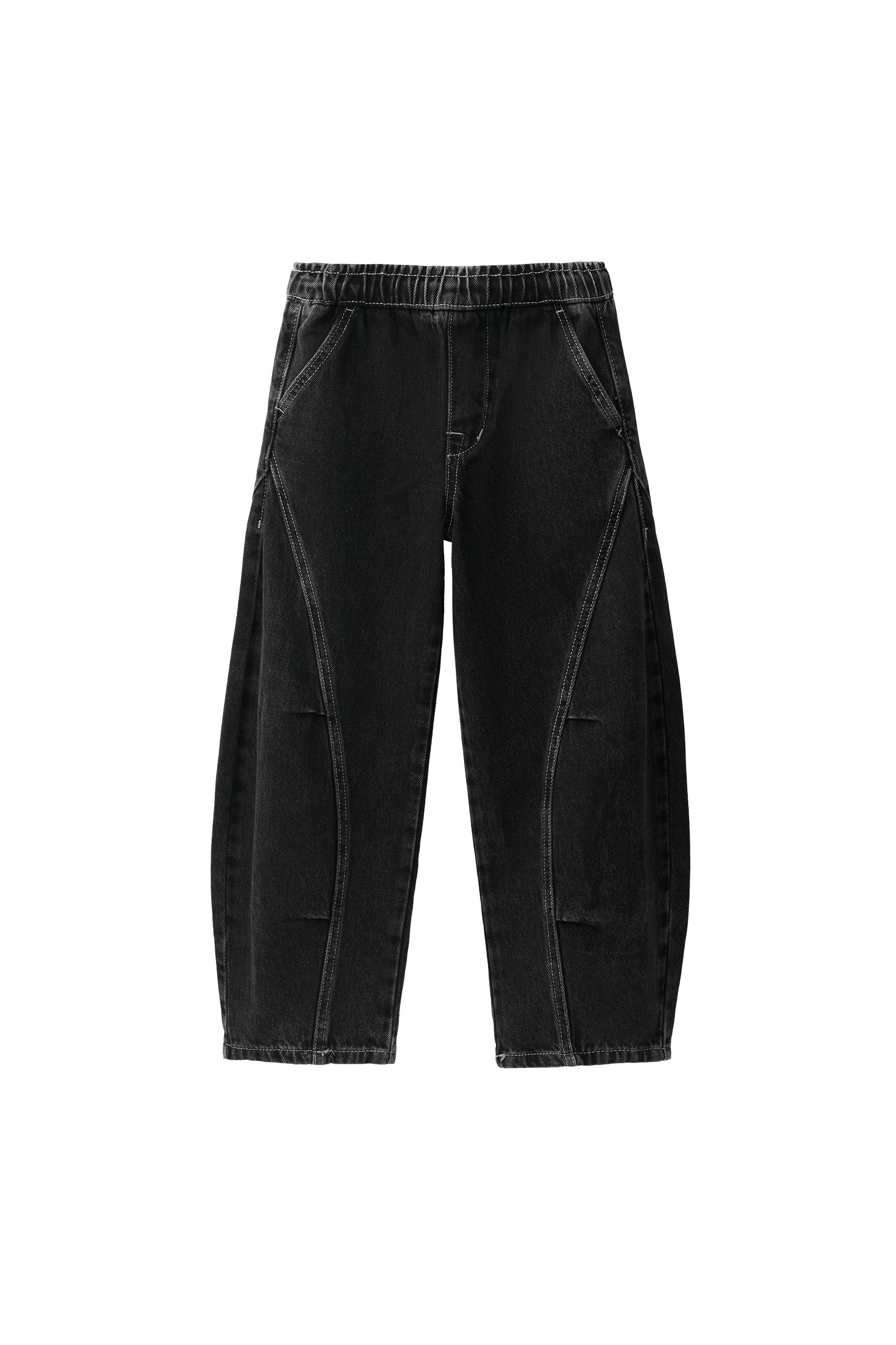 Джинсовые брюки силуэта "бочонок" с рельефными швами — ZARA