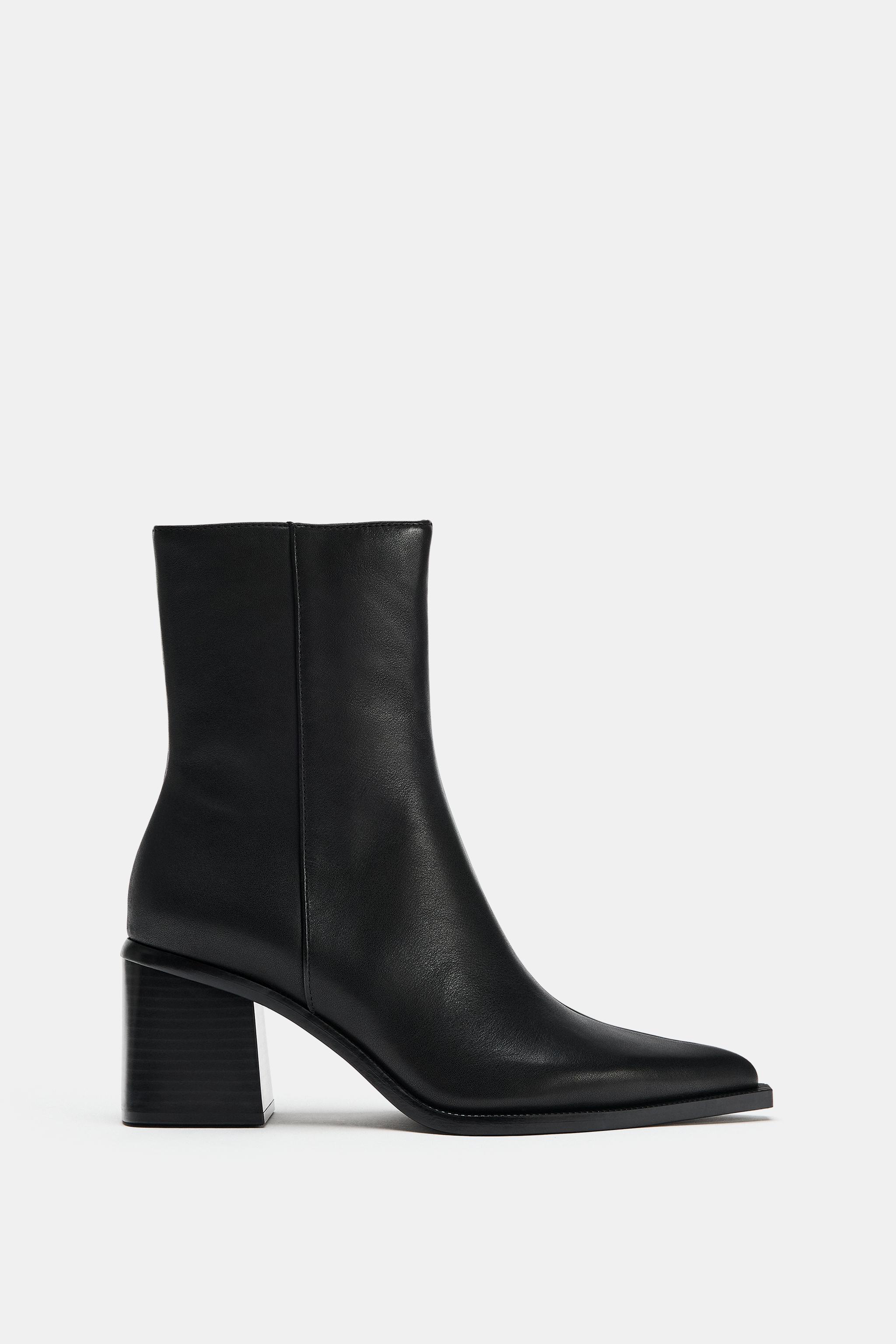 КОЖАНЫЕ БОТИЛЬОНЫ НА КАБЛУКЕ — ZARA