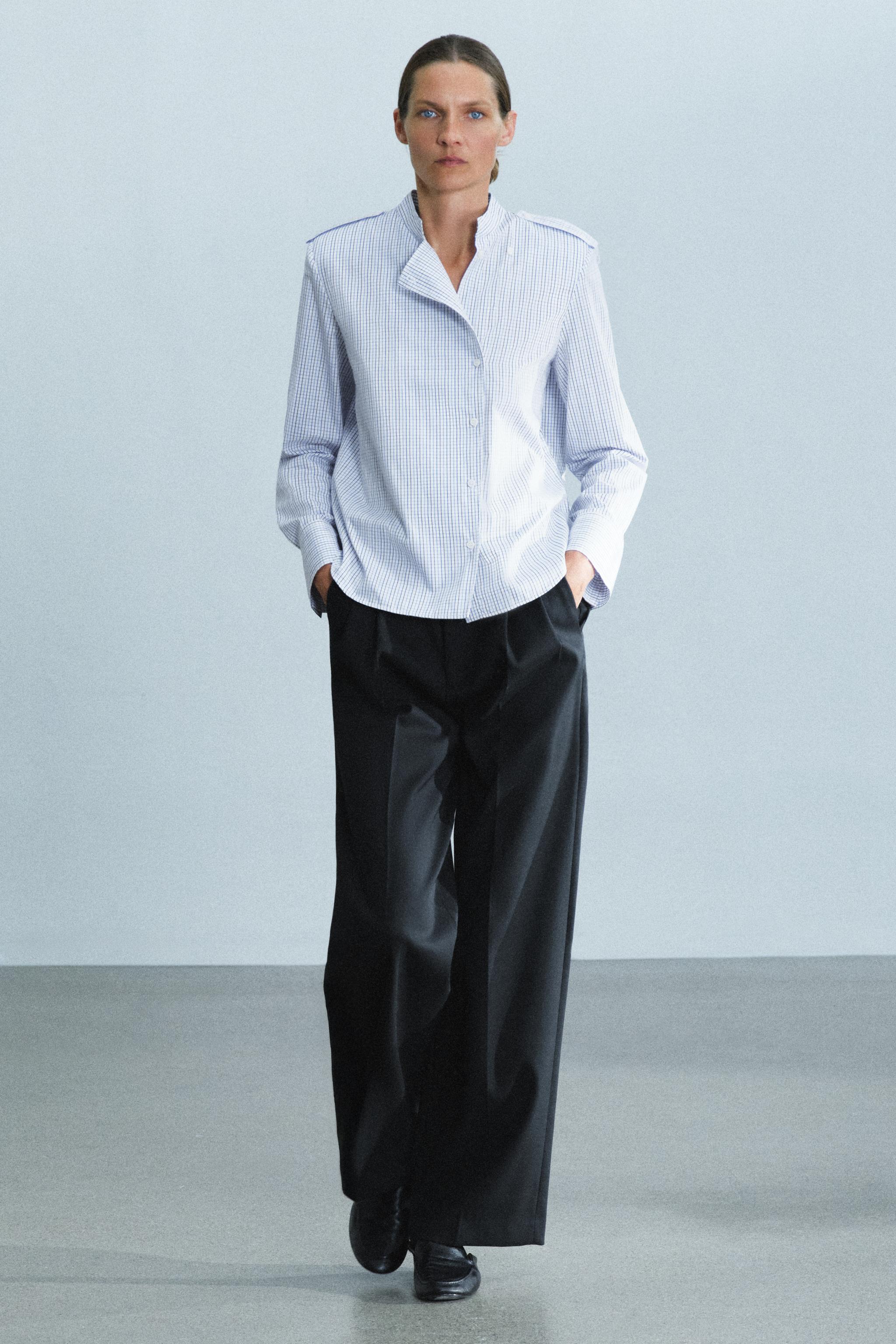ZW COLLECTION рубашка в клетку с плечевыми накладками — ZARA