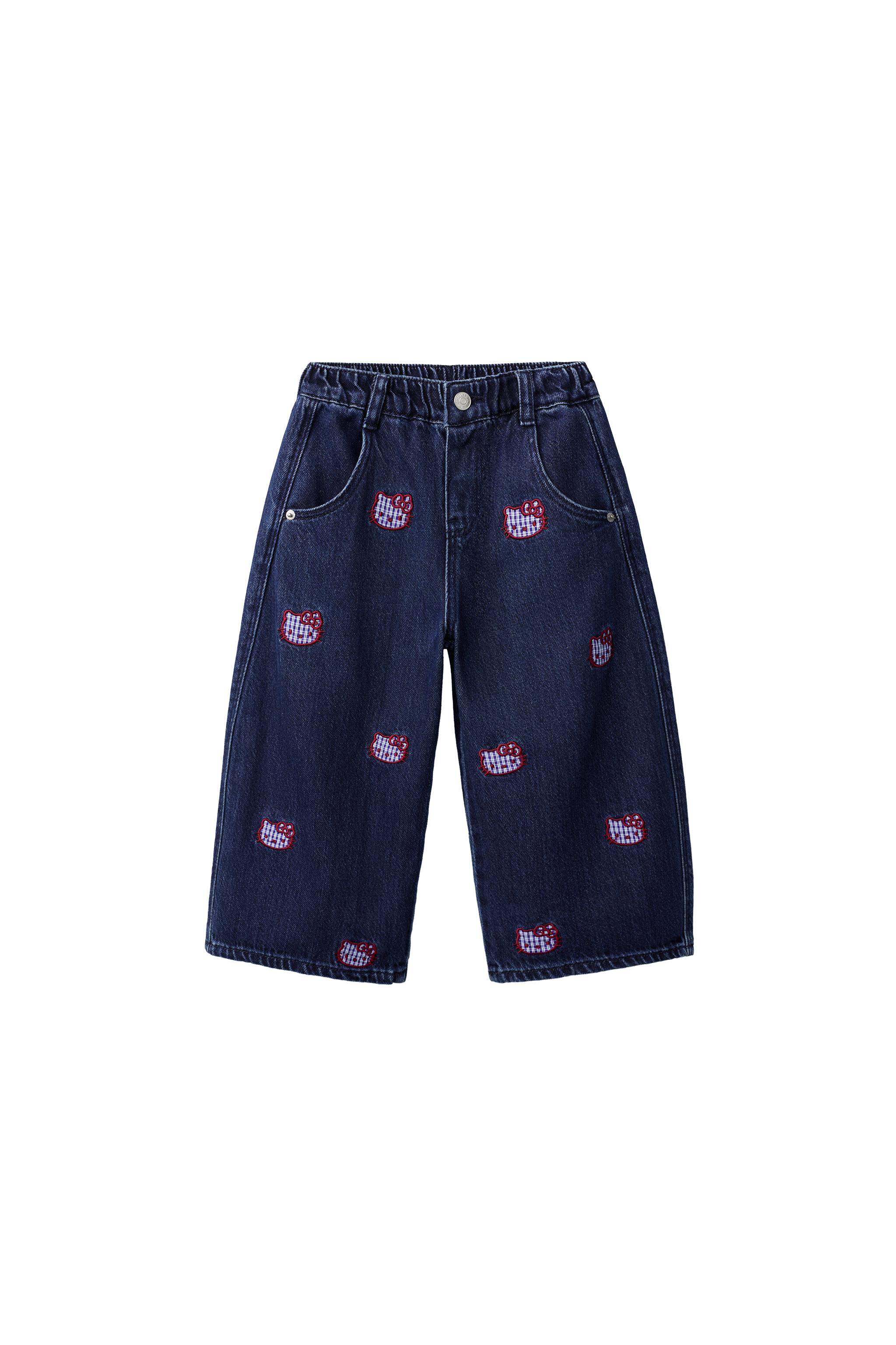 Джинсы силуэта "бочонок" HELLO KITTY © SANRIO с вышивкой — ZARA