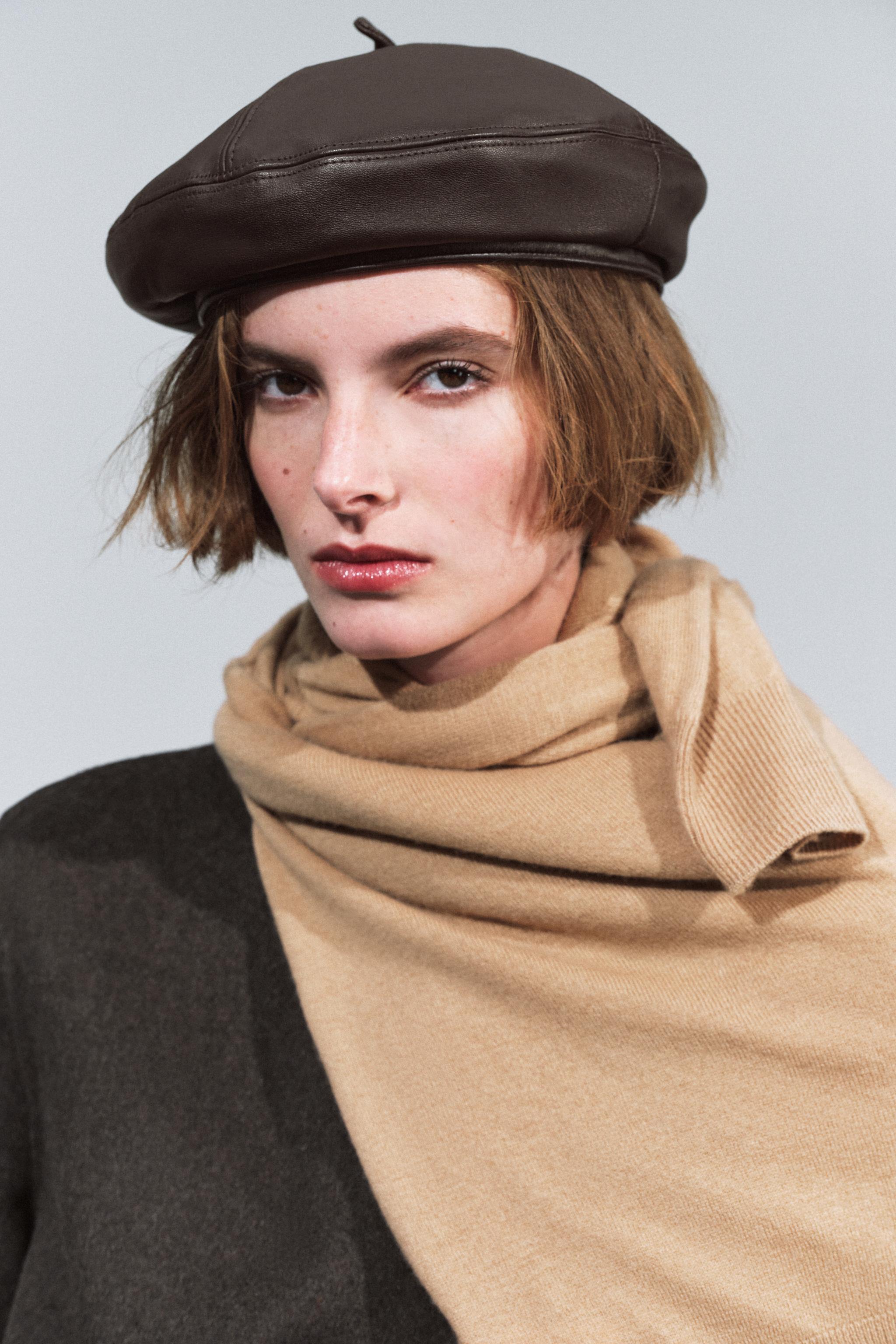 100% LEATHER BERET — ZARA