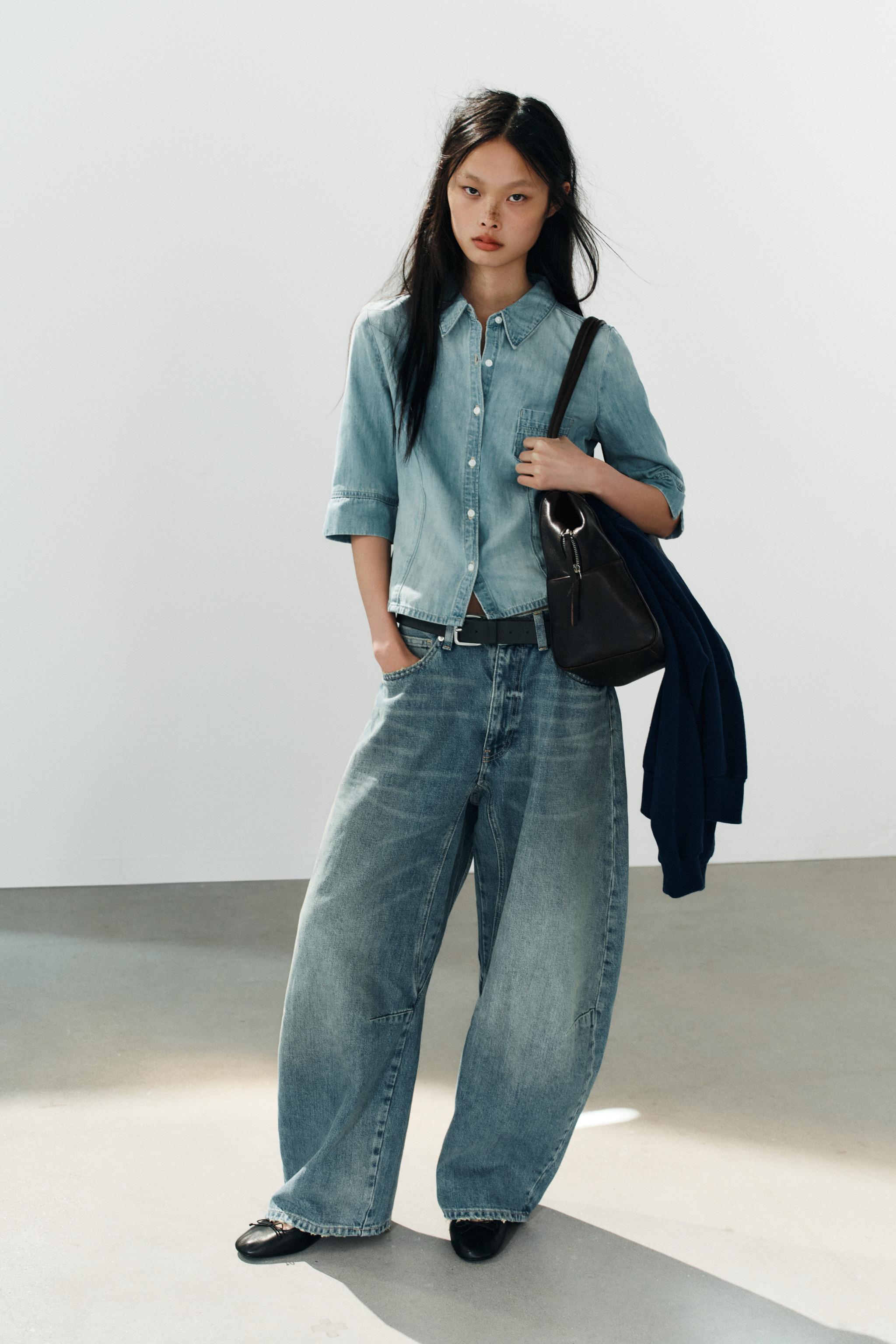 Рубашка облегающего кроя из денима из линии TRF — ZARA
