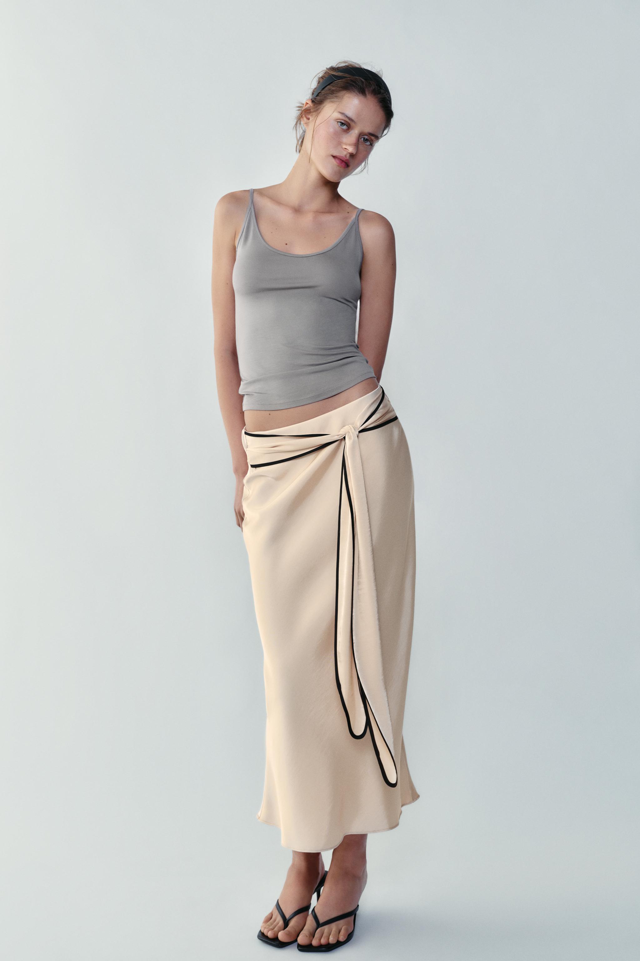 АТЛАСНАЯ ЮБКА МИДИ С УЗЛОМ — ZARA