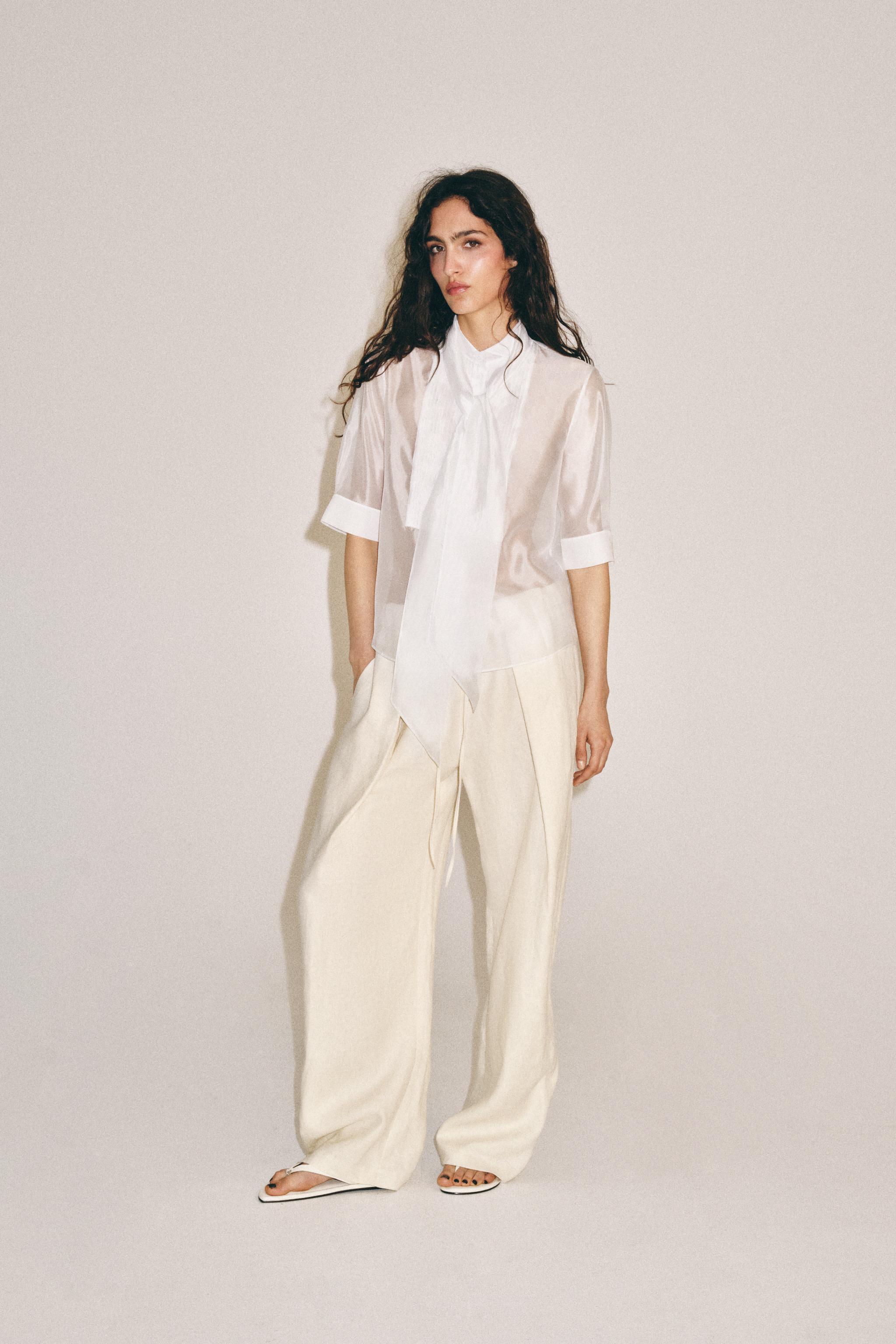 Рубашка ZW COLLECTION с коротким рукавом и завязками — ZARA