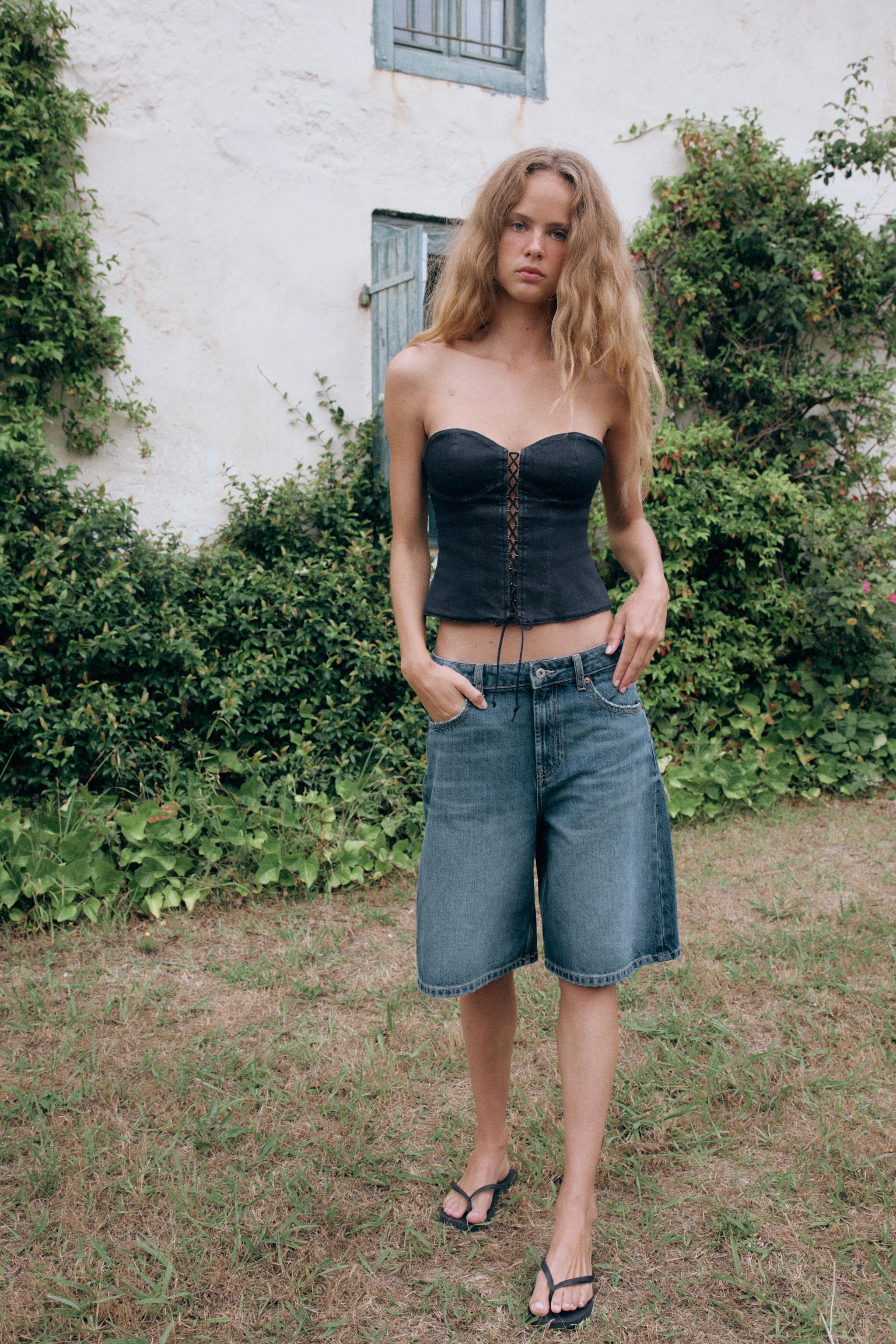 Топ из денима TRF в стиле корсета — ZARA
