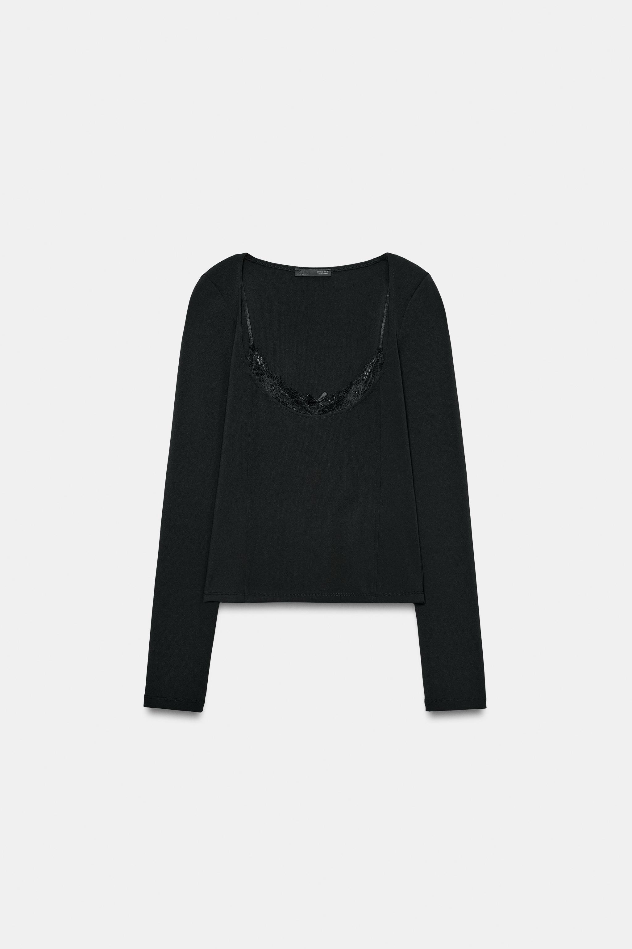 Топ из эластичной ткани с кружевной отделкой — ZARA