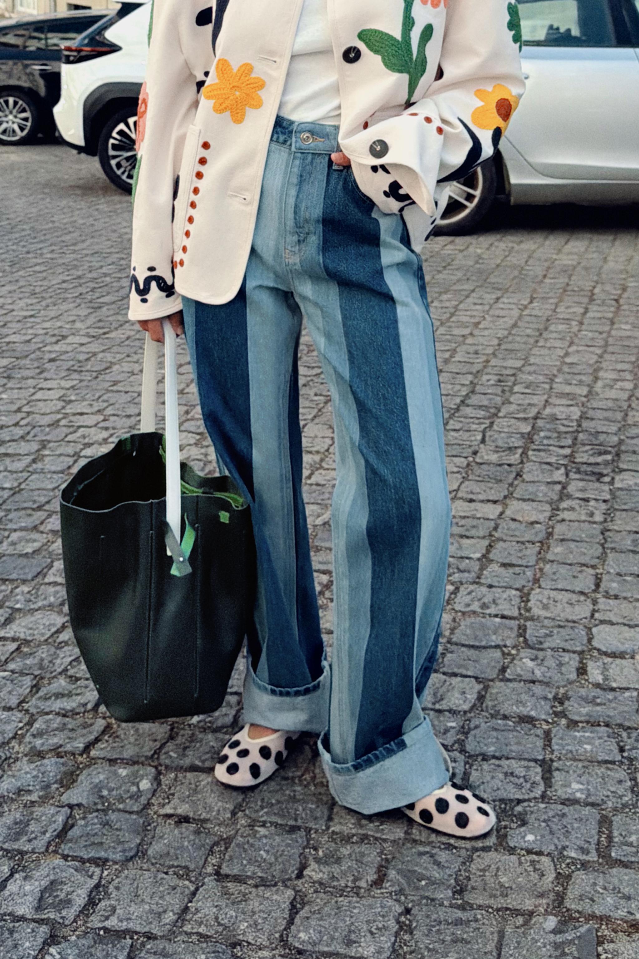 Джинсы Z1975 со средней посадкой в полоску с прямыми штанинами — ZARA