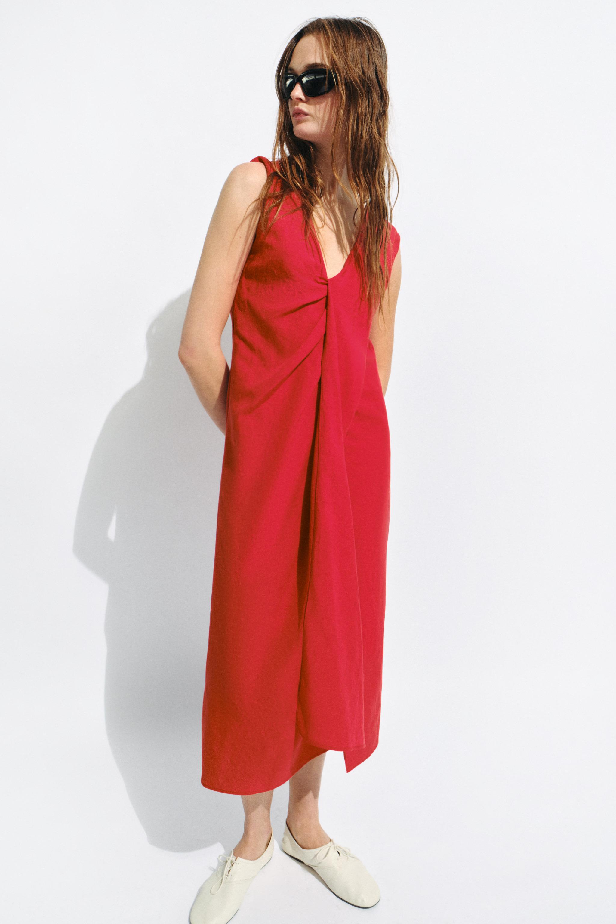 ПЛАТЬЕ МИДИ СО СБОРКОЙ — ZW COLLECTION — ZARA